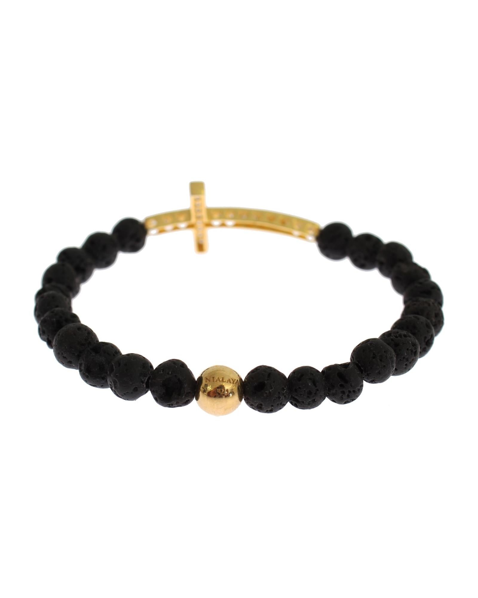 NIALAYA Gold Plated Sterling Silver Bracelet with CZ Diamond Cross S Women 3