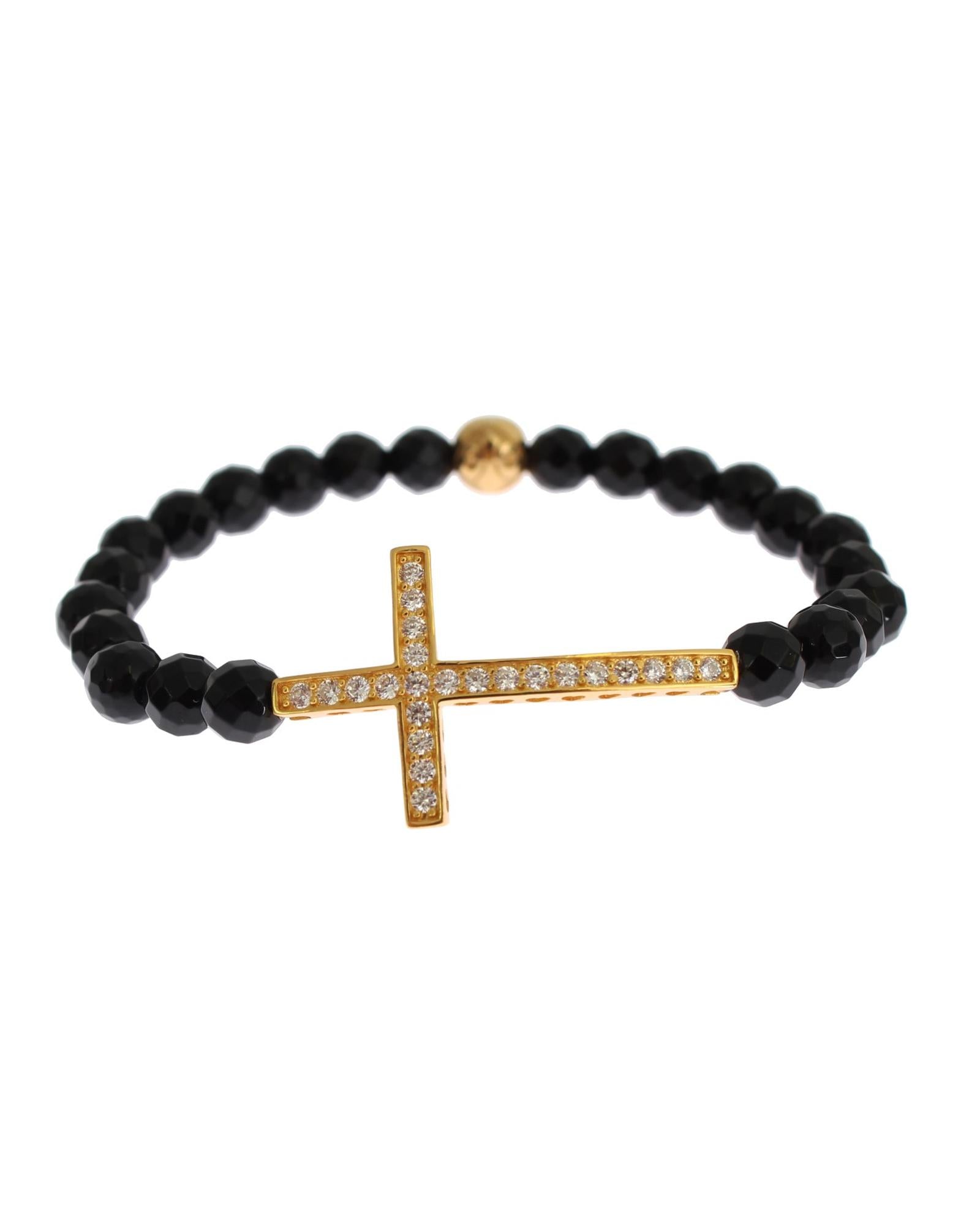 NIALAYA Gold Plated Sterling Silver Bracelet with Agate Stone and CZ Diamond Cross M Women 3