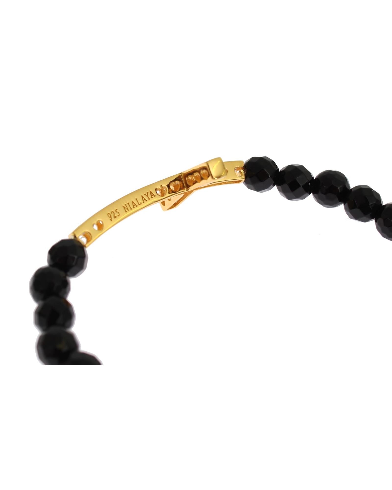 NIALAYA Gold Plated Sterling Silver Bracelet with Agate Stone and CZ Diamond Cross M Women 4