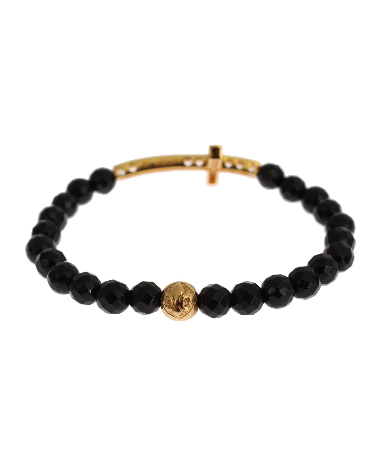 NIALAYA Gold Plated Sterling Silver Bracelet with Agate Stone and CZ Diamond Cross M Women 6