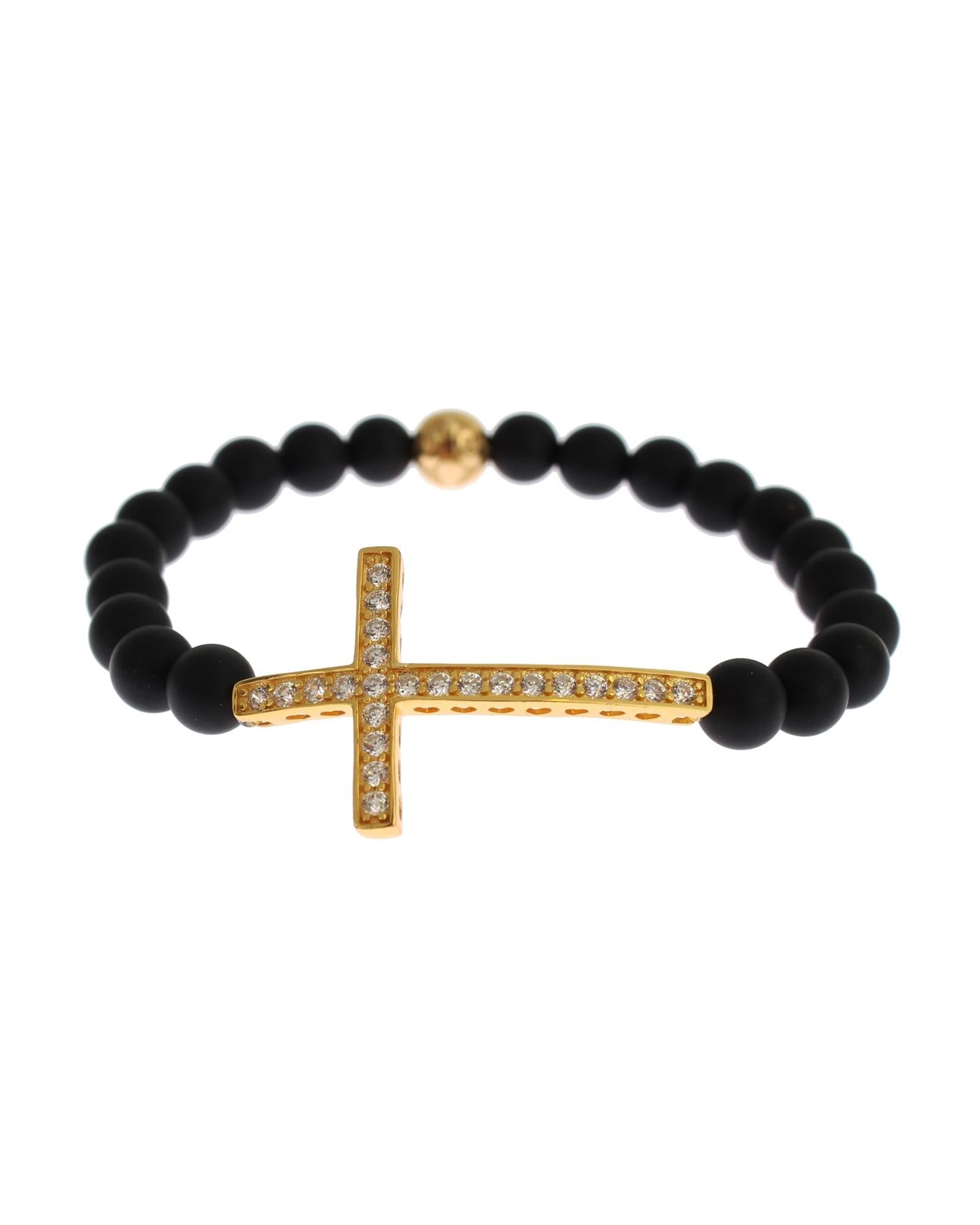Authentic NIALAYA Bracelet with Matte Onyx Beads and CZ Diamond Cross M Women 3