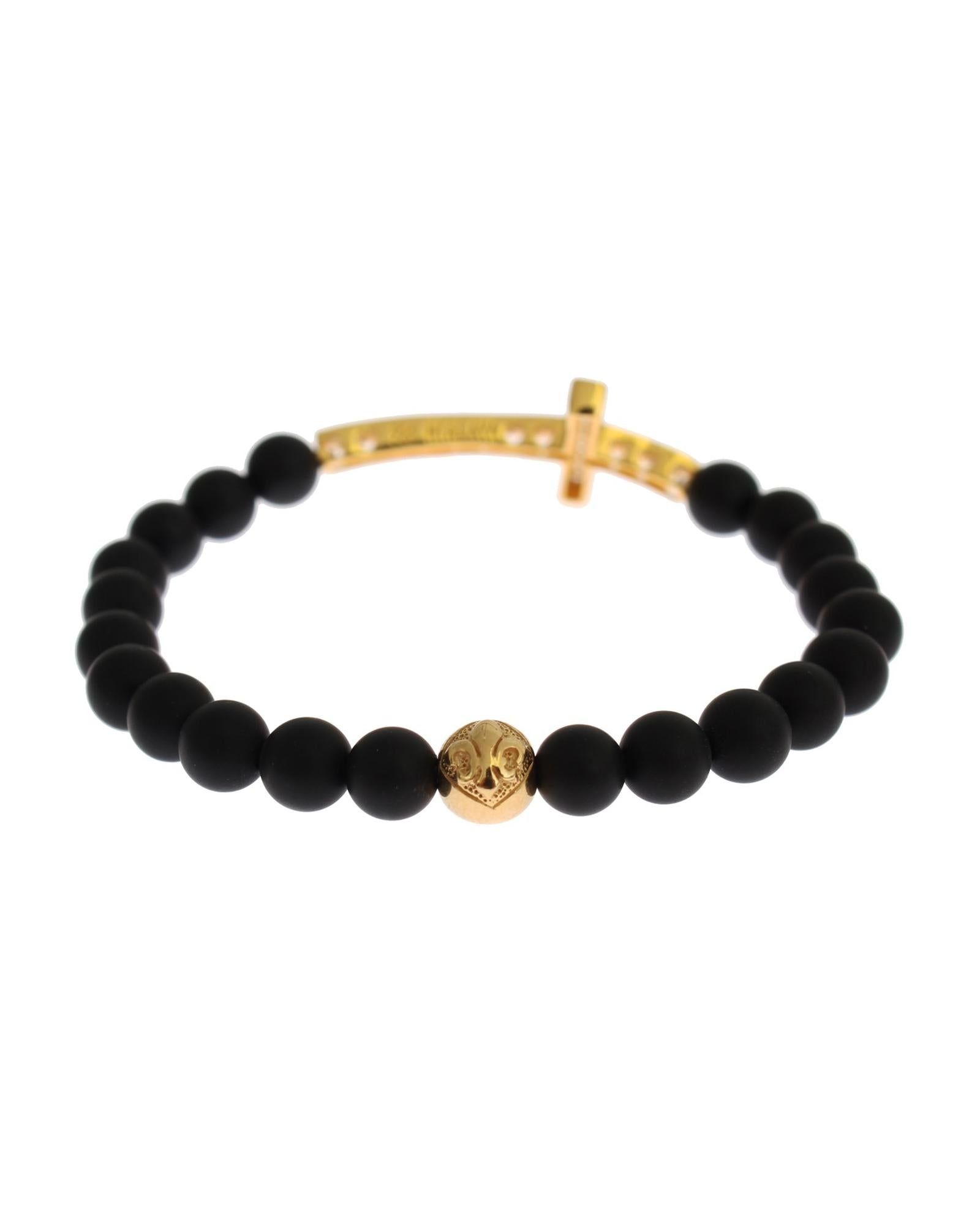 Authentic NIALAYA Bracelet with Matte Onyx Beads and CZ Diamond Cross M Women 5