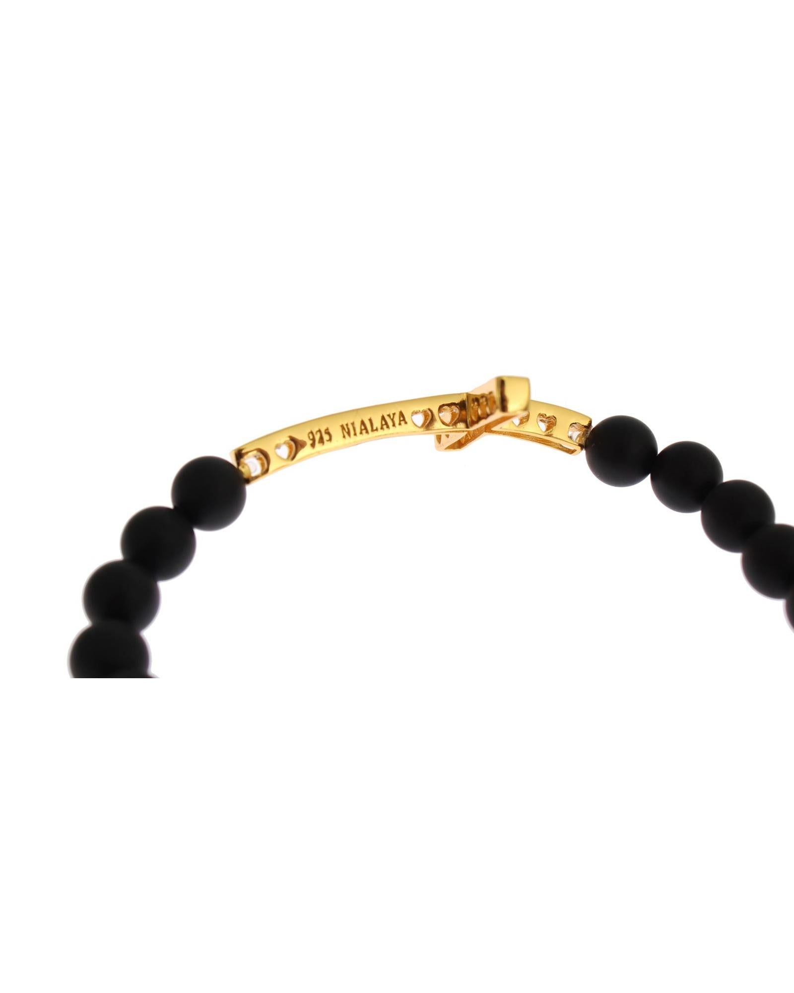 Authentic NIALAYA Bracelet with Matte Onyx Beads and CZ Diamond Cross S Women 4