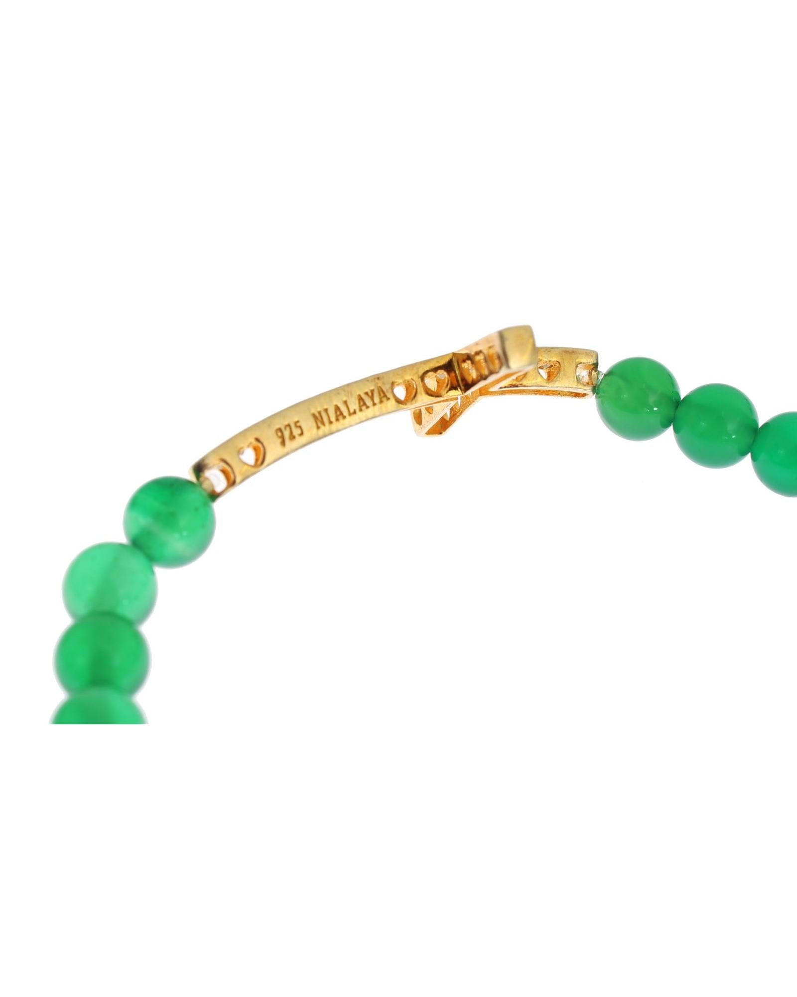 NIALAYA Green Jade Bead Bracelet with CZ Diamond Cross XS Women 3