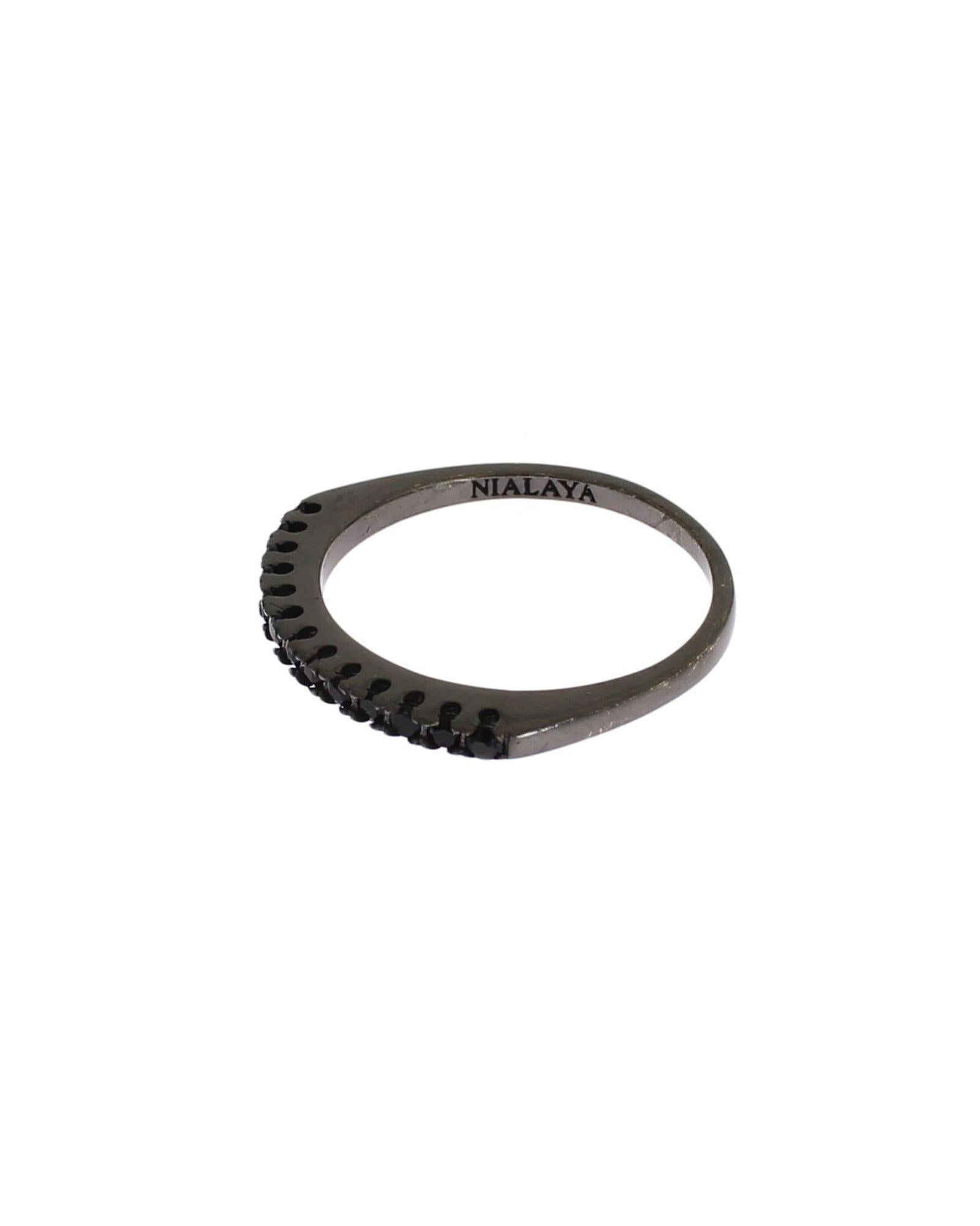 100% Authentic NIALAYA Sterling Silver Ring with Black CZ Crystals 47 EU Women 4