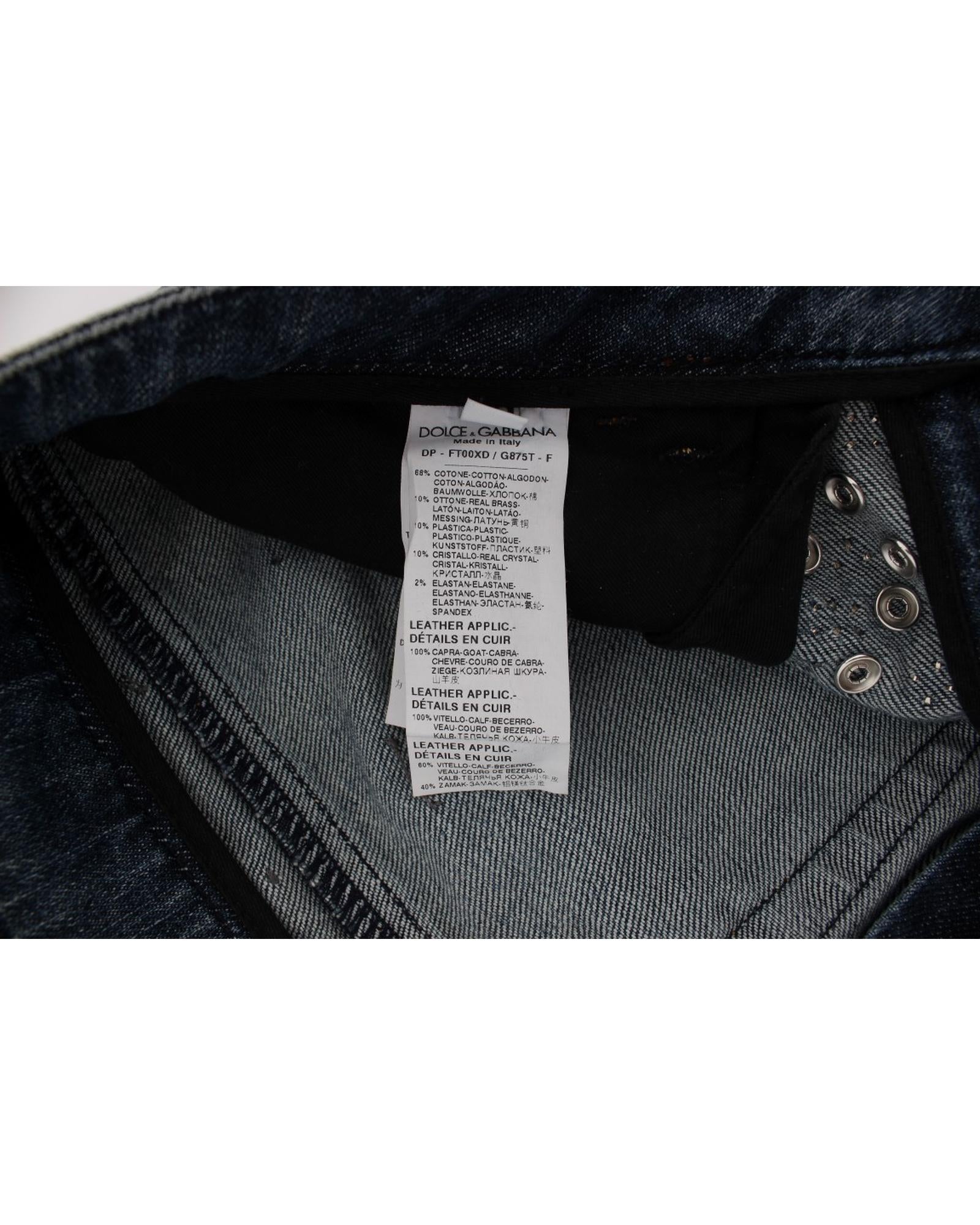 Blue Wash Crystal Heart Roses Embellished Enchanted Sicily Boyfriend Jeans 38 IT Women 6