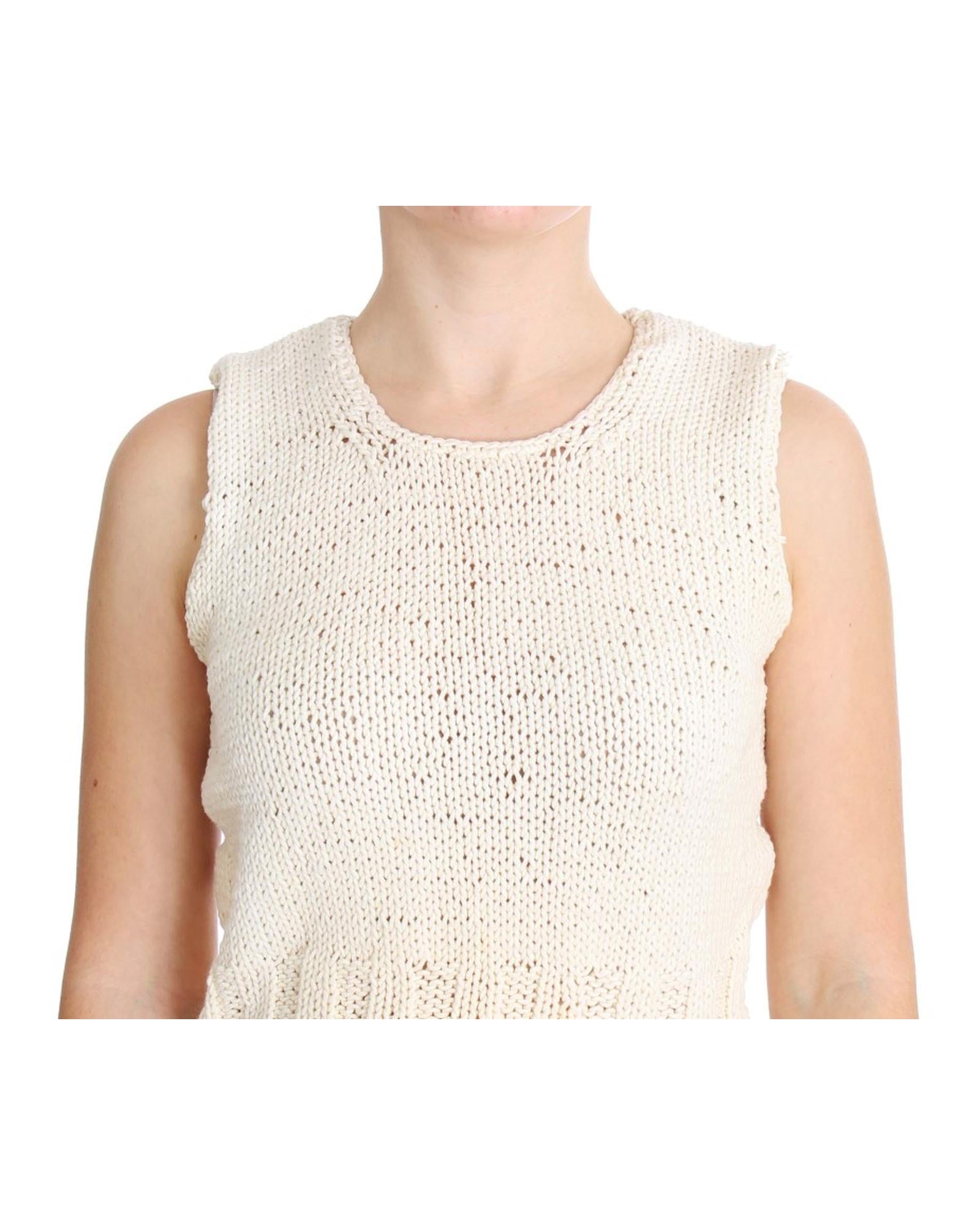 PINK MEMORIES Beige Knitted Cotton Blend Vest Sweater One Size Women 3