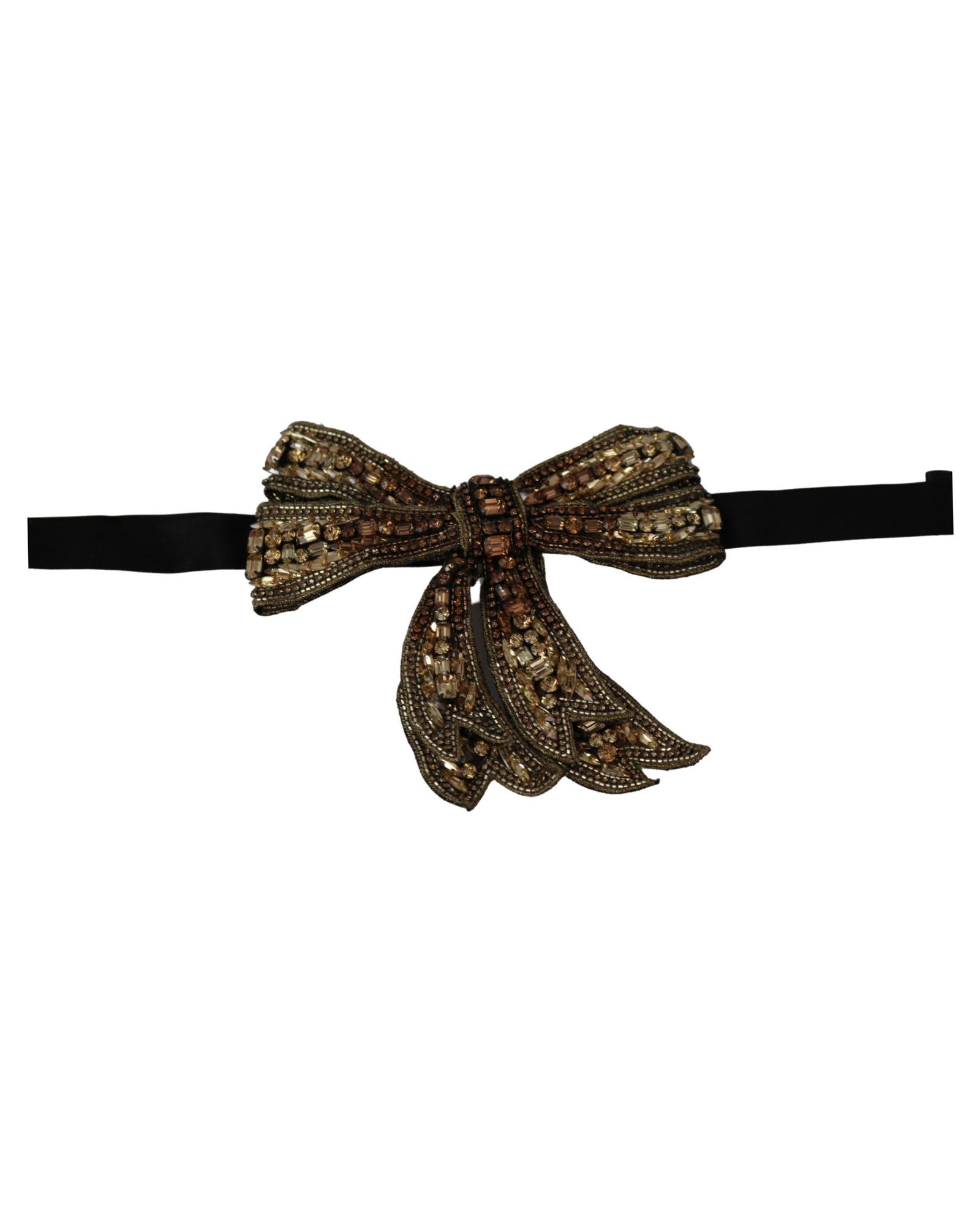 Dolce & Gabbana Gold-Tone Silk Rhinestone Bow Tie One Size Women 3