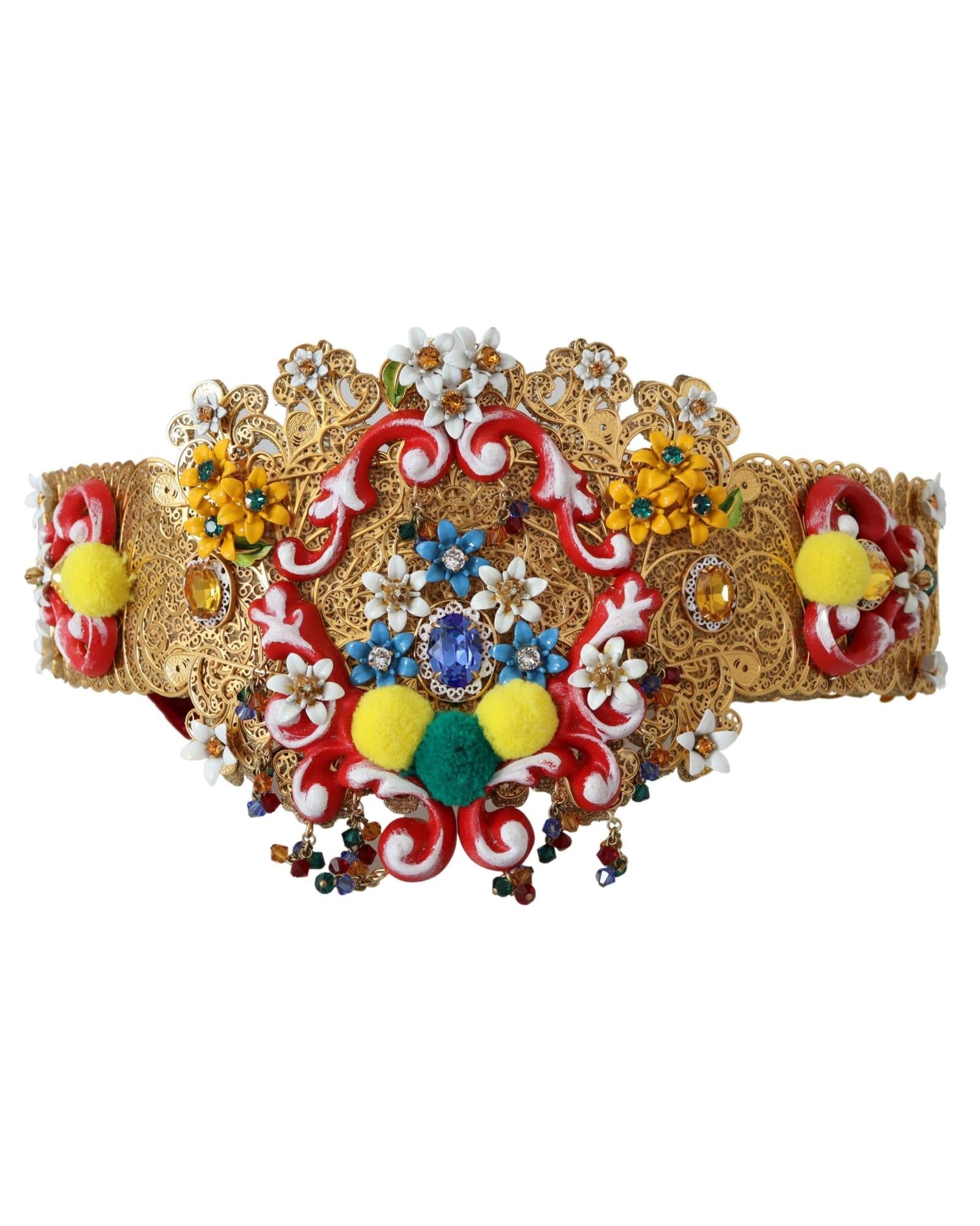 Floral Crystal Embellished Wide Waist Belt 42 IT Women 4