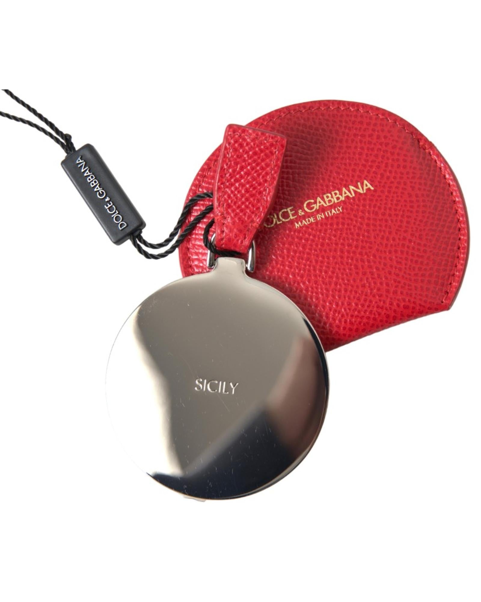 Dolce & Gabbana Women's Red Calfskin Leather Hand Mirror Holder - One Size 3
