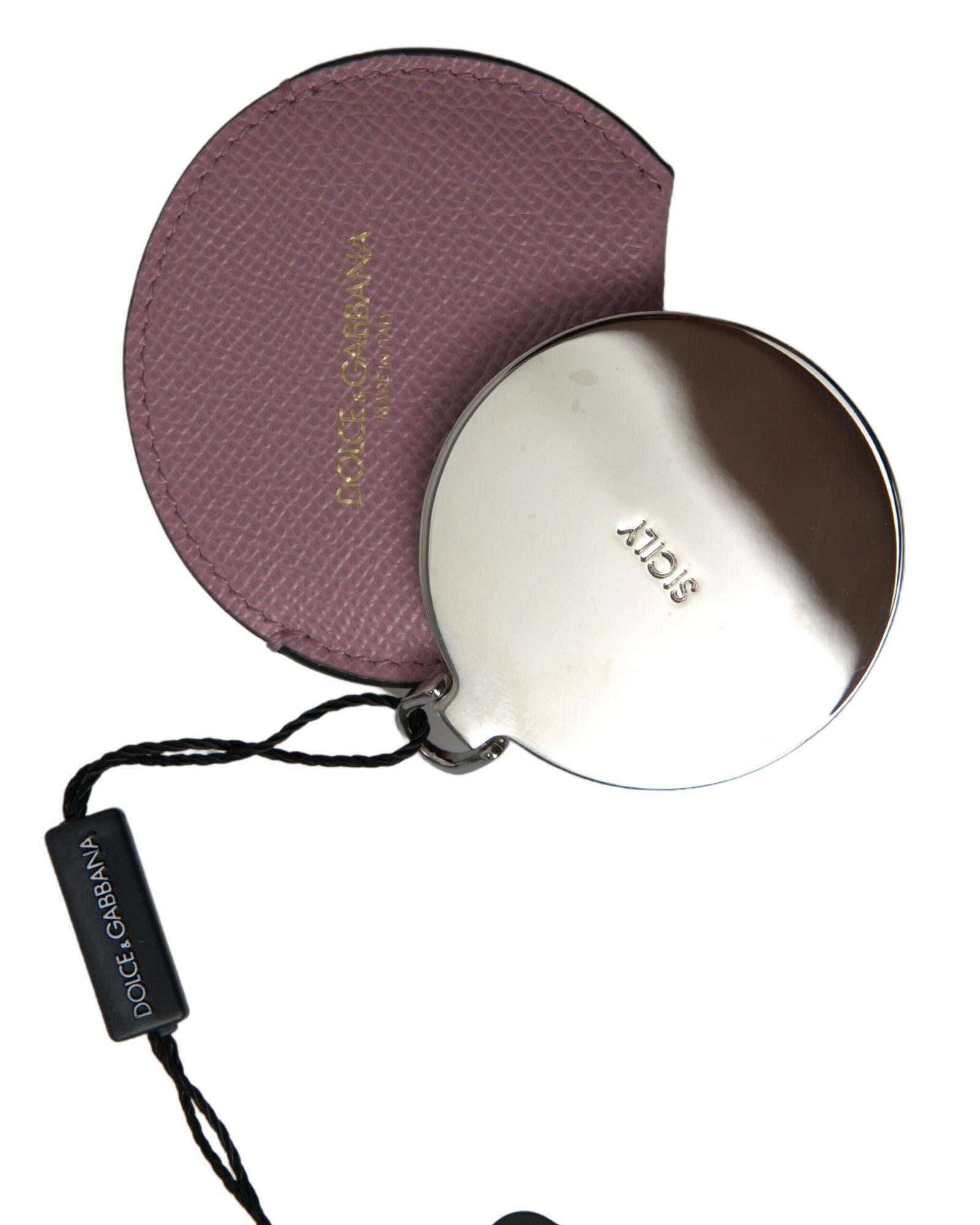 Dolce & Gabbana Women's Pink Calfskin Leather Round Logo Print Hand Mirror Holder - One Size 4