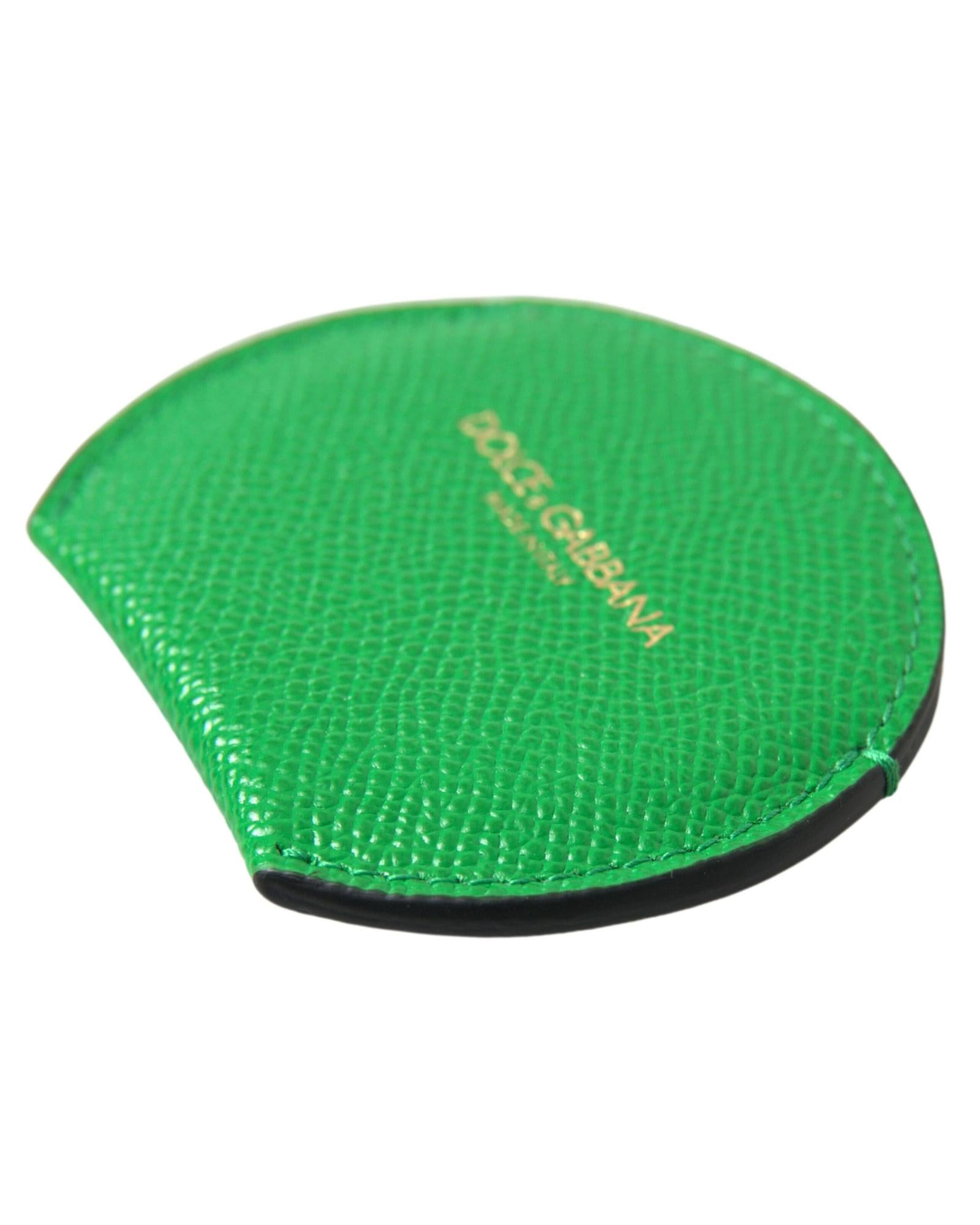 Dolce & Gabbana Women's Green Calfskin Leather Round Logo Hand Mirror Holder - One Size 3