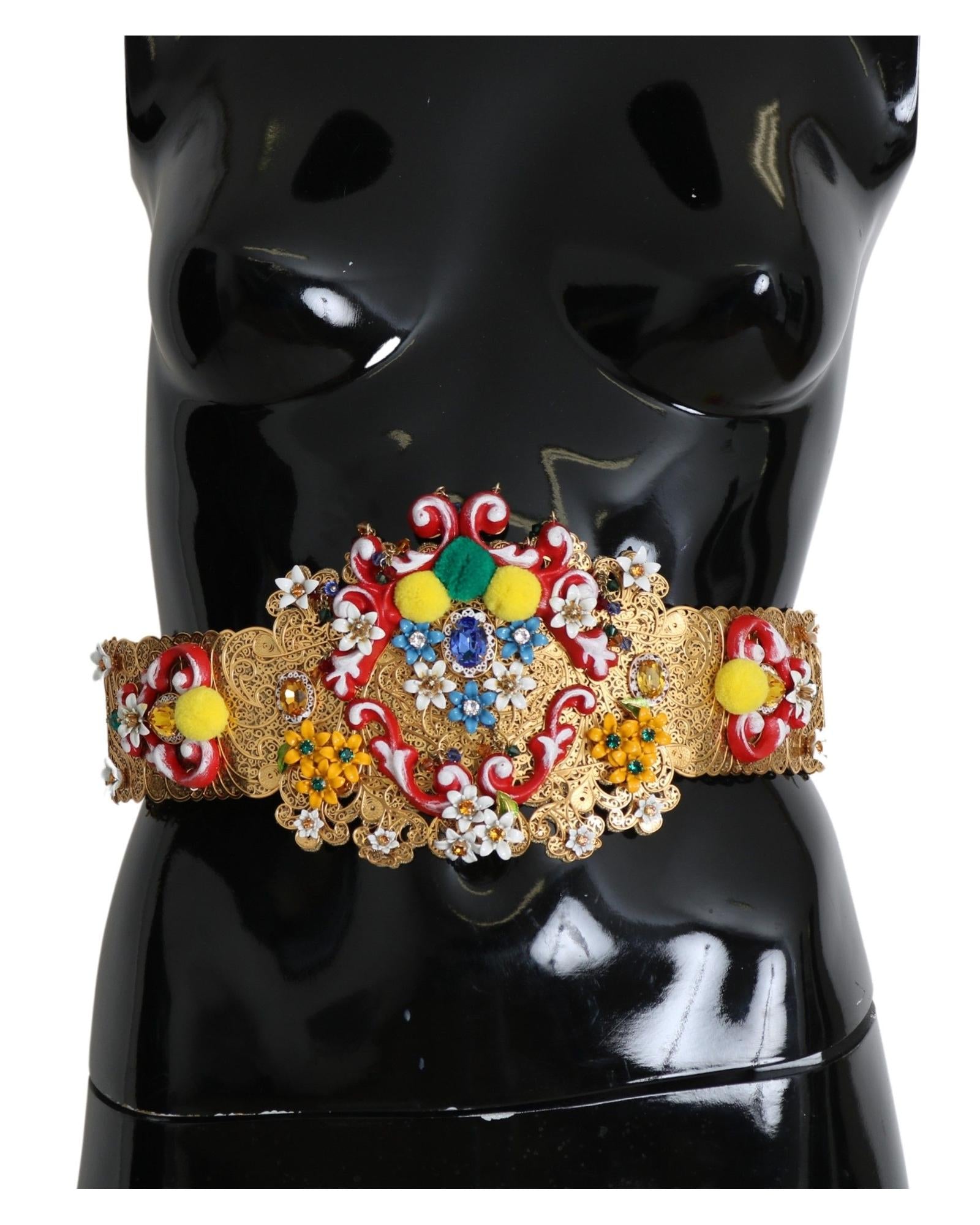 Floral Crystal Embellished Wide Waist Belt 42 IT Women