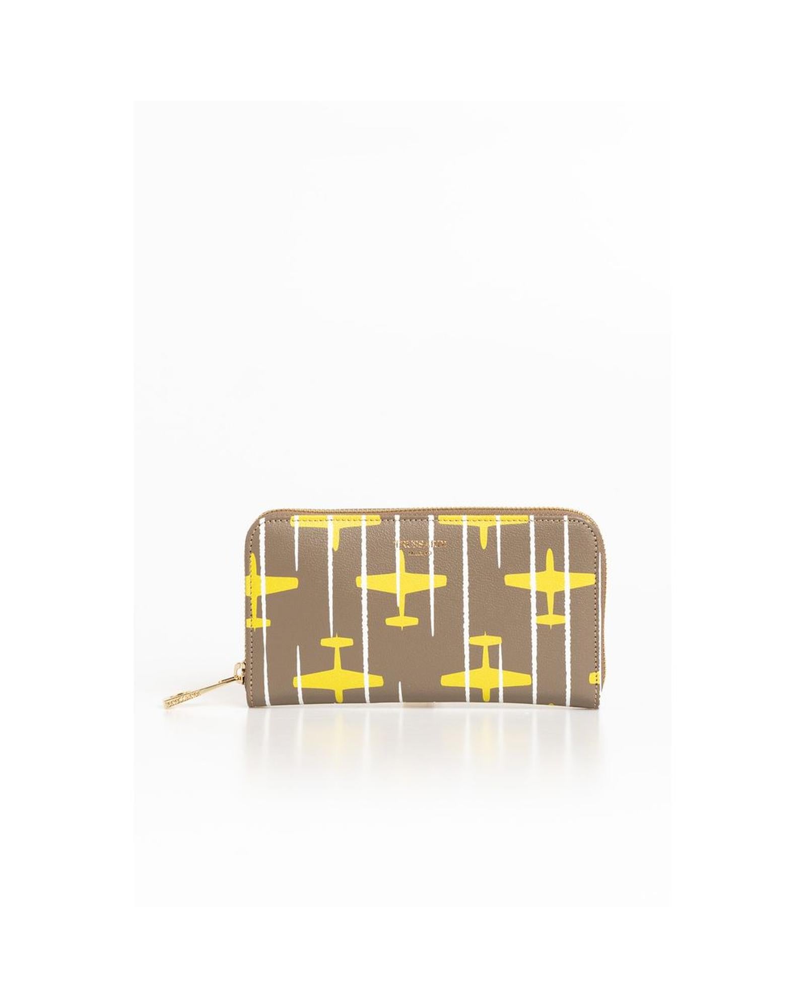 Striped All-over Print Leather Wallet with Airplane Theme One Size Women