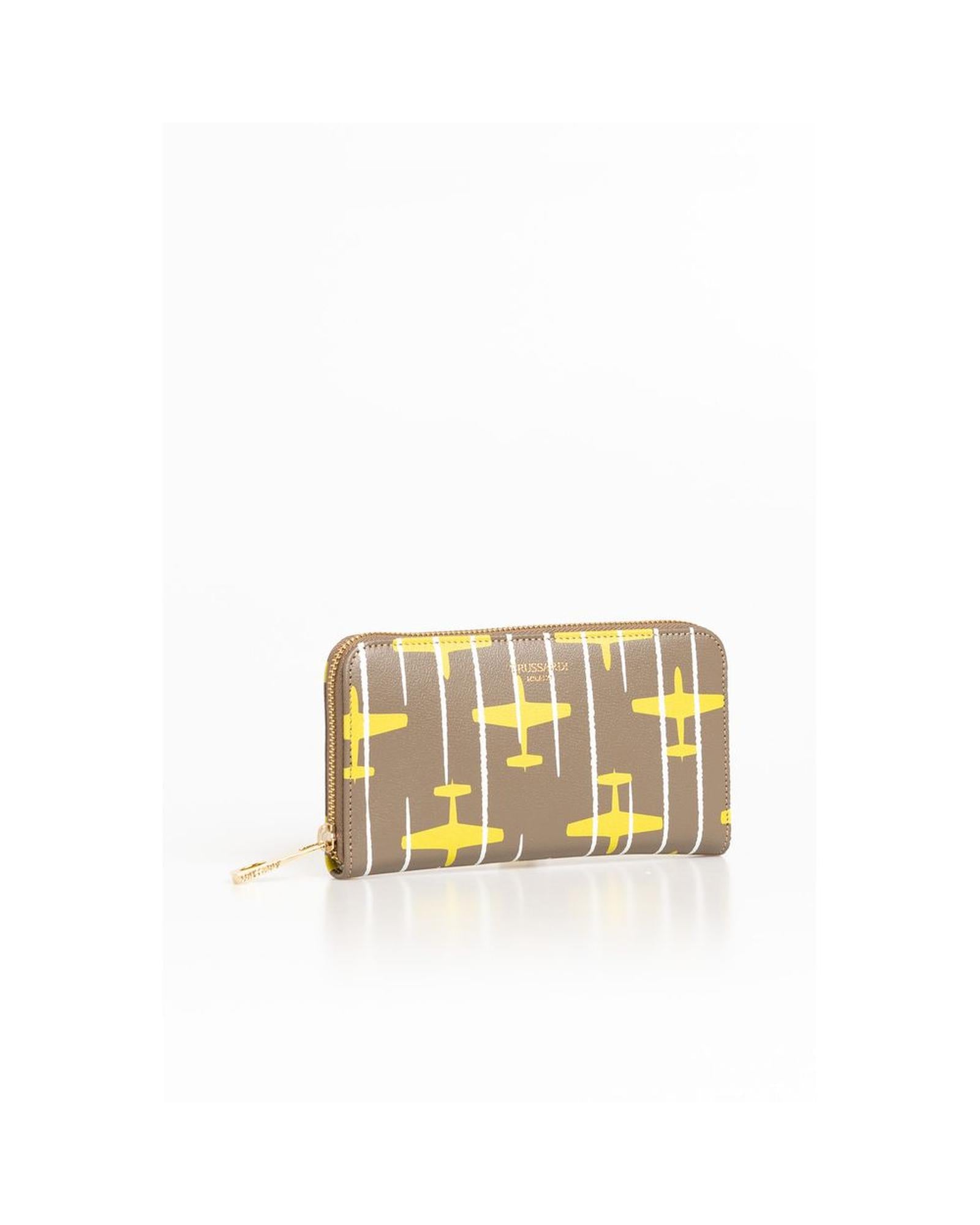 Striped All-over Print Leather Wallet with Airplane Theme One Size Women