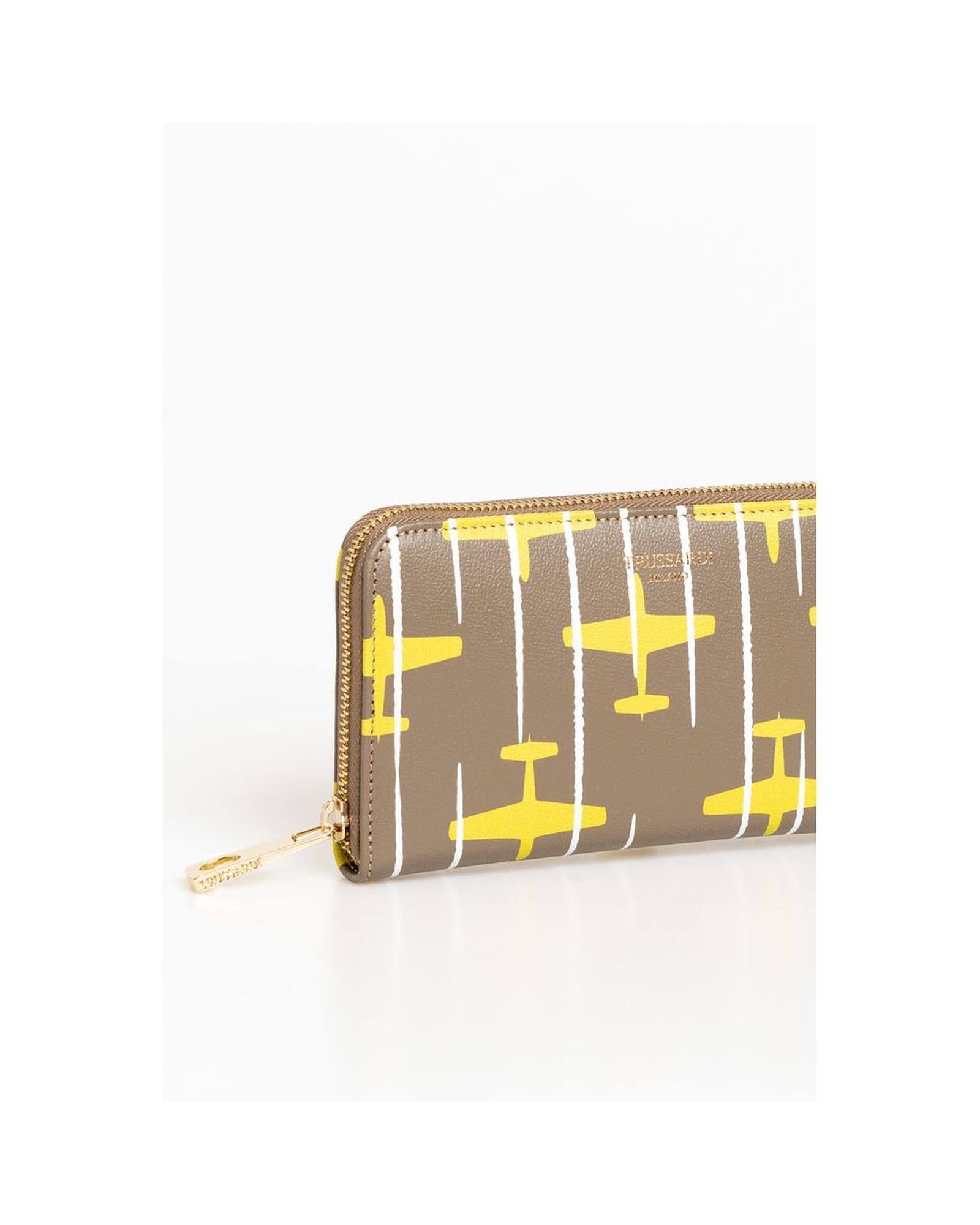 Striped All-over Print Leather Wallet with Airplane Theme One Size Women 3