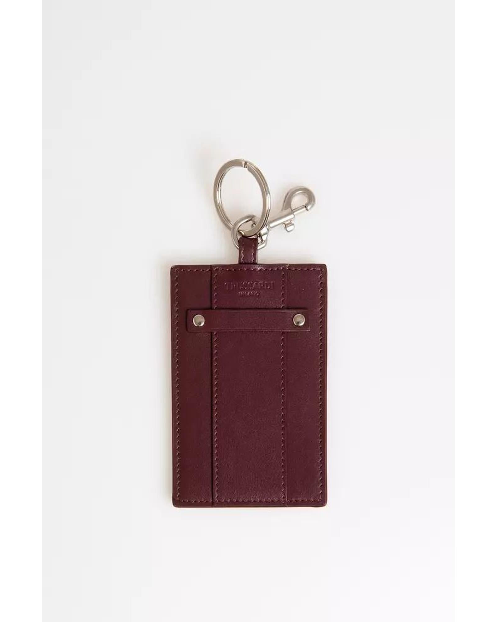 Leather Badge Holder with Hammered Detailing and Shiny Key Ring One Size Men 3