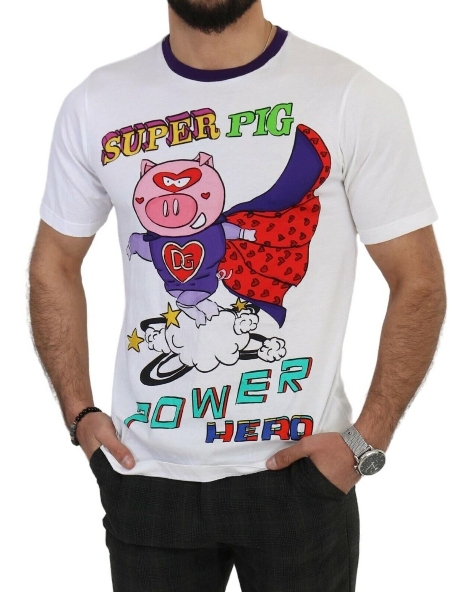 Authentic Dolce & Gabbana Roundneck Short Sleeve T-shirt with Super Pig Motive 46 IT Men 5