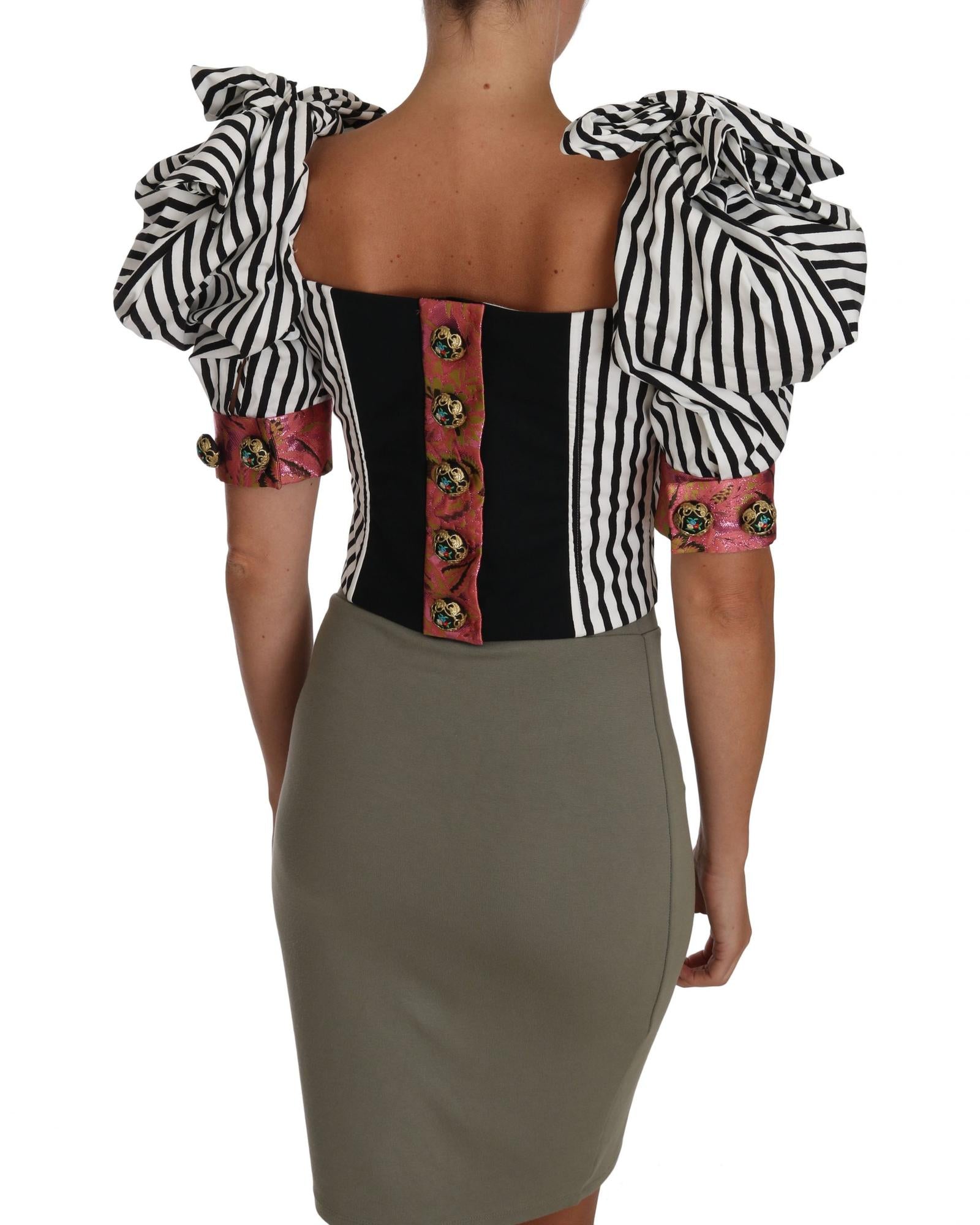 Cropped Top with Puff Sleeves and Crystal Button Embellishment 42 IT Women 4