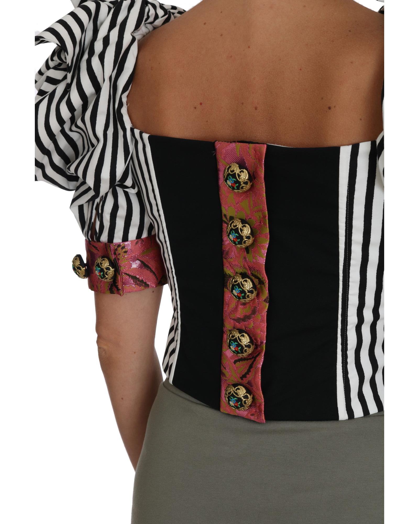 Cropped Top with Puff Sleeves and Crystal Button Embellishment 42 IT Women 5