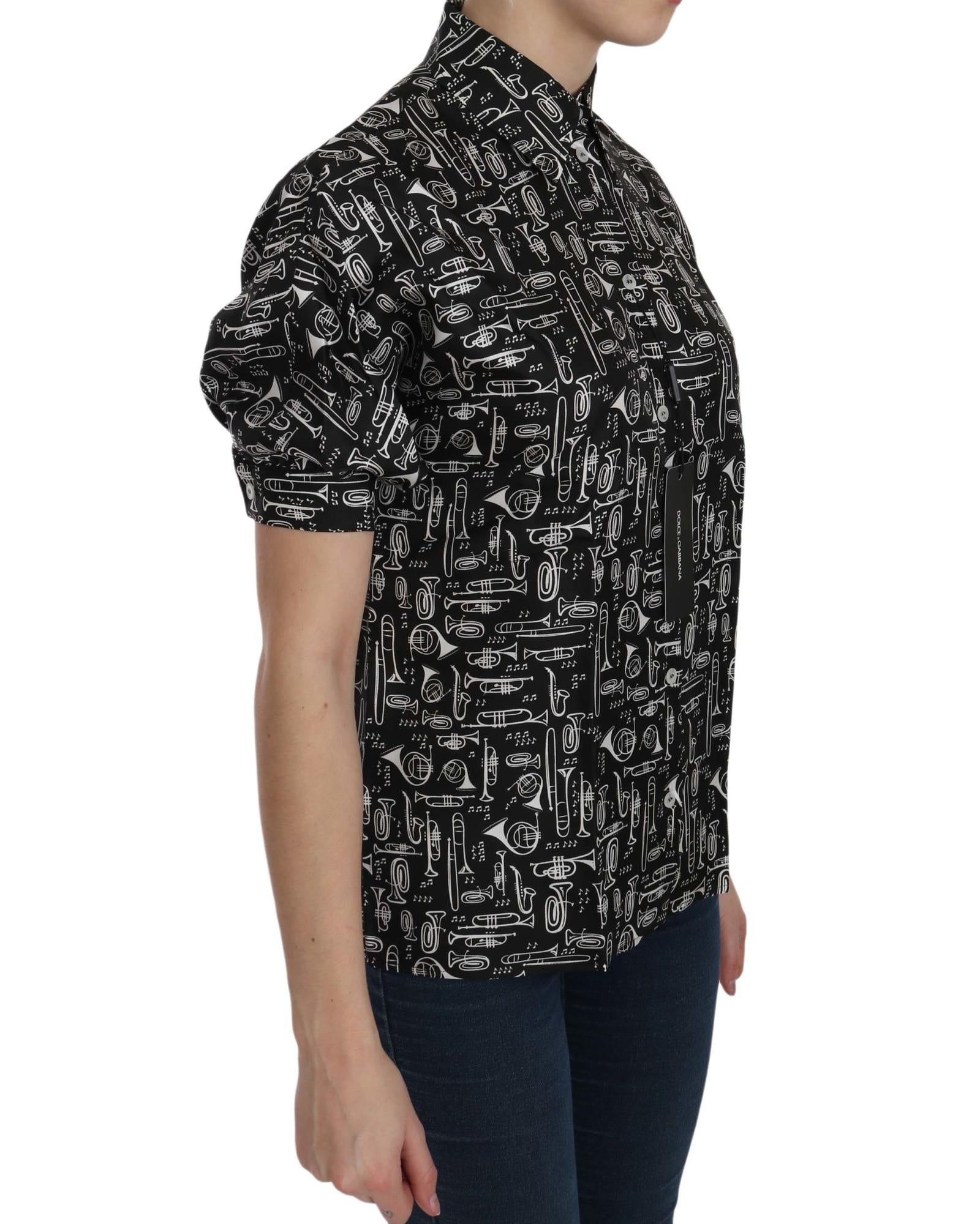 Dolce & Gabbana Musical Instrument Print Silk Top 40 IT Women 4