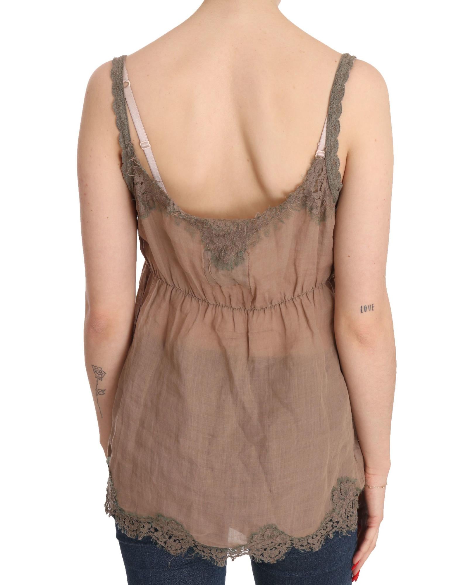 Brown Lace Spaghetti Strap Plunging Top Blouse 44 IT Women 4