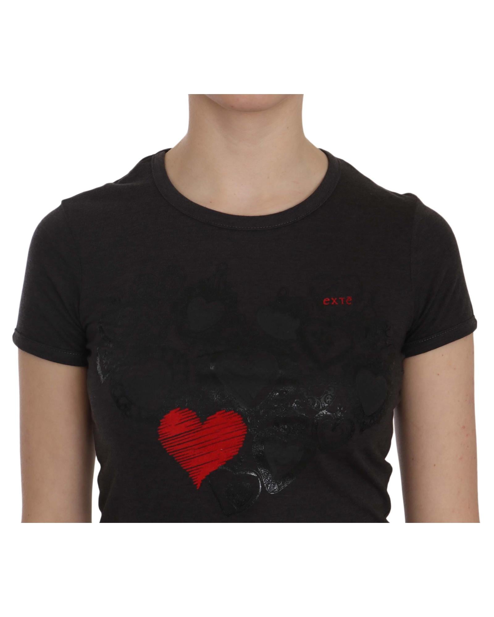 EXTE Black Hearts Print Crew Neck Blouse 42 IT Women 3