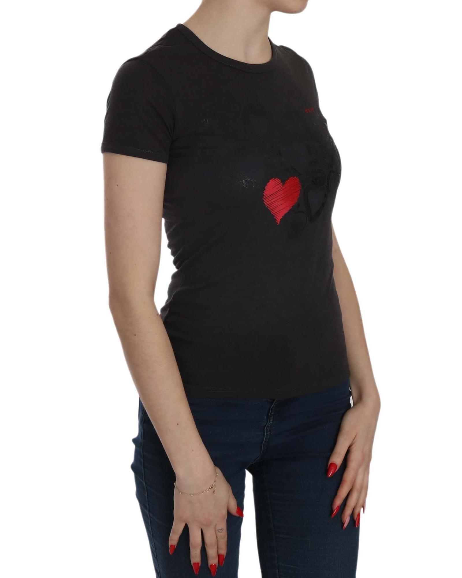 EXTE Black Hearts Print Crew Neck Blouse 42 IT Women 4