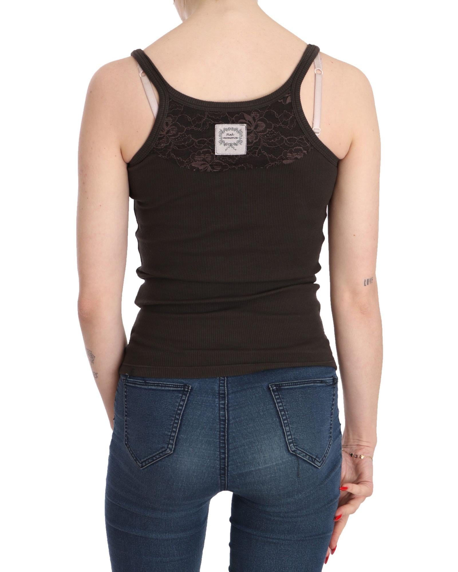 Dark Brown Sleeveless Spaghetti Strap Top Blouse 42 IT Women 4