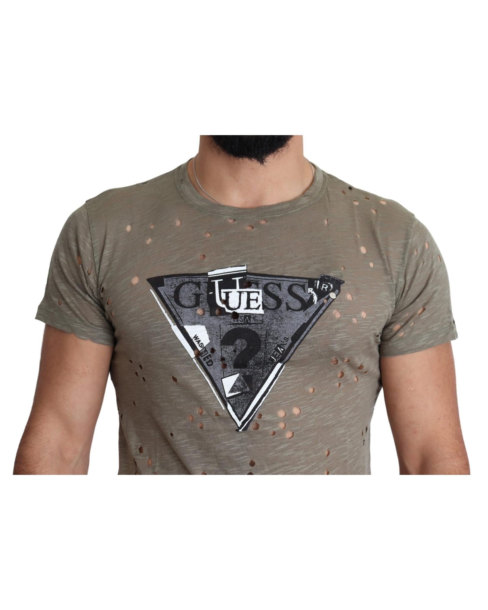 Authentic Guess Brown Cotton Stretch T-Shirt M Men 4