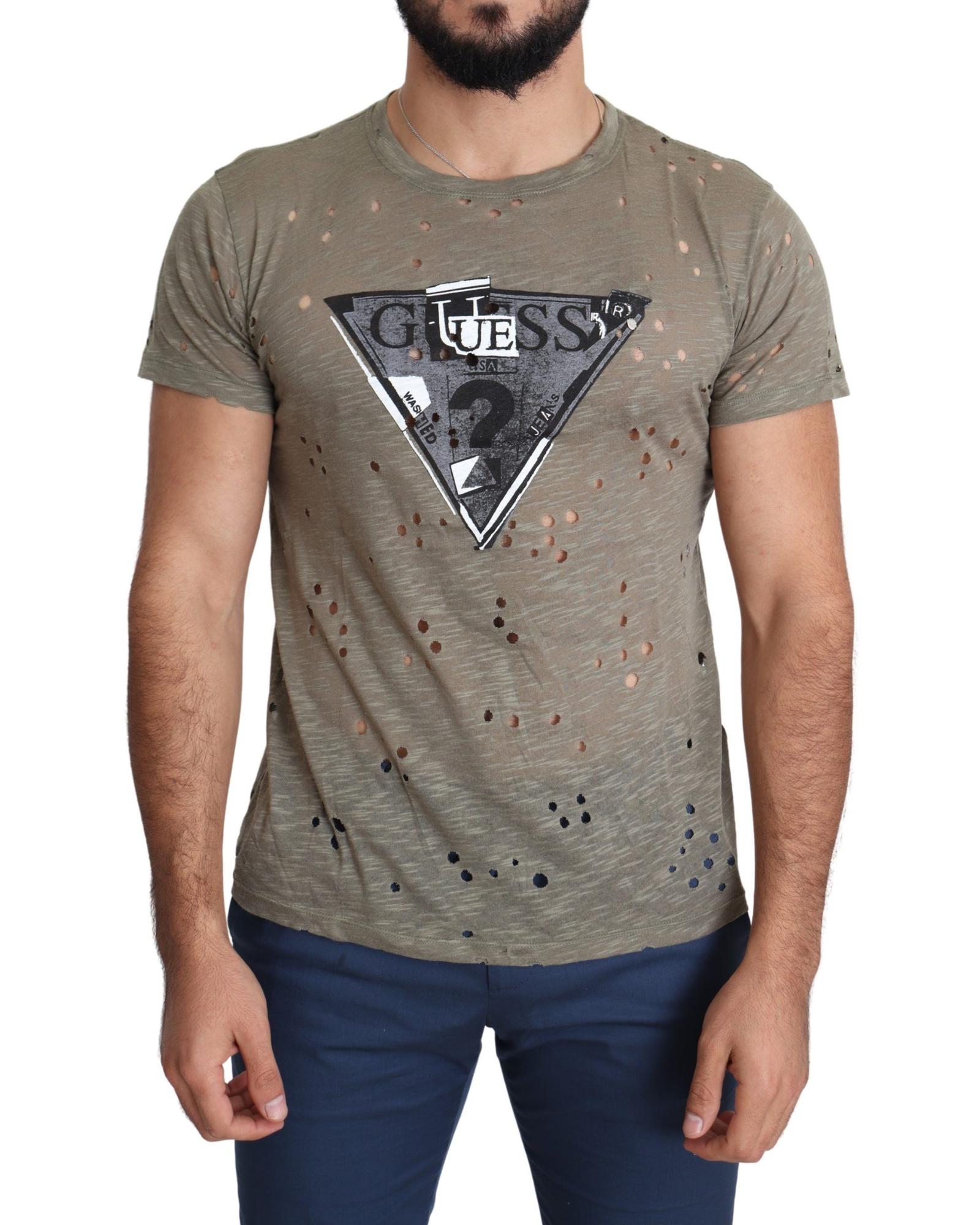 Authentic Guess Brown Cotton Stretch T-Shirt XL Men