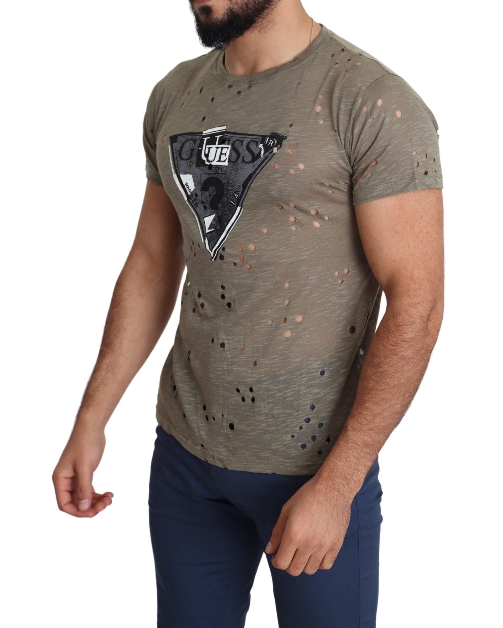 Authentic Guess Brown Cotton Stretch T-Shirt XL Men