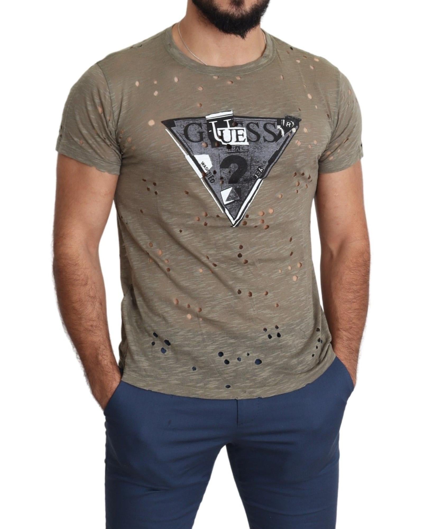 Authentic Guess Brown Cotton Stretch T-Shirt XL Men 5