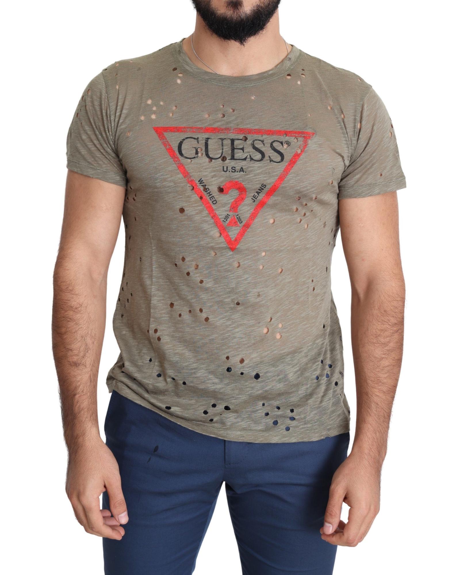 Authentic Brown Cotton Stretch T-Shirt with Round Neck and Short Sleeves L Men