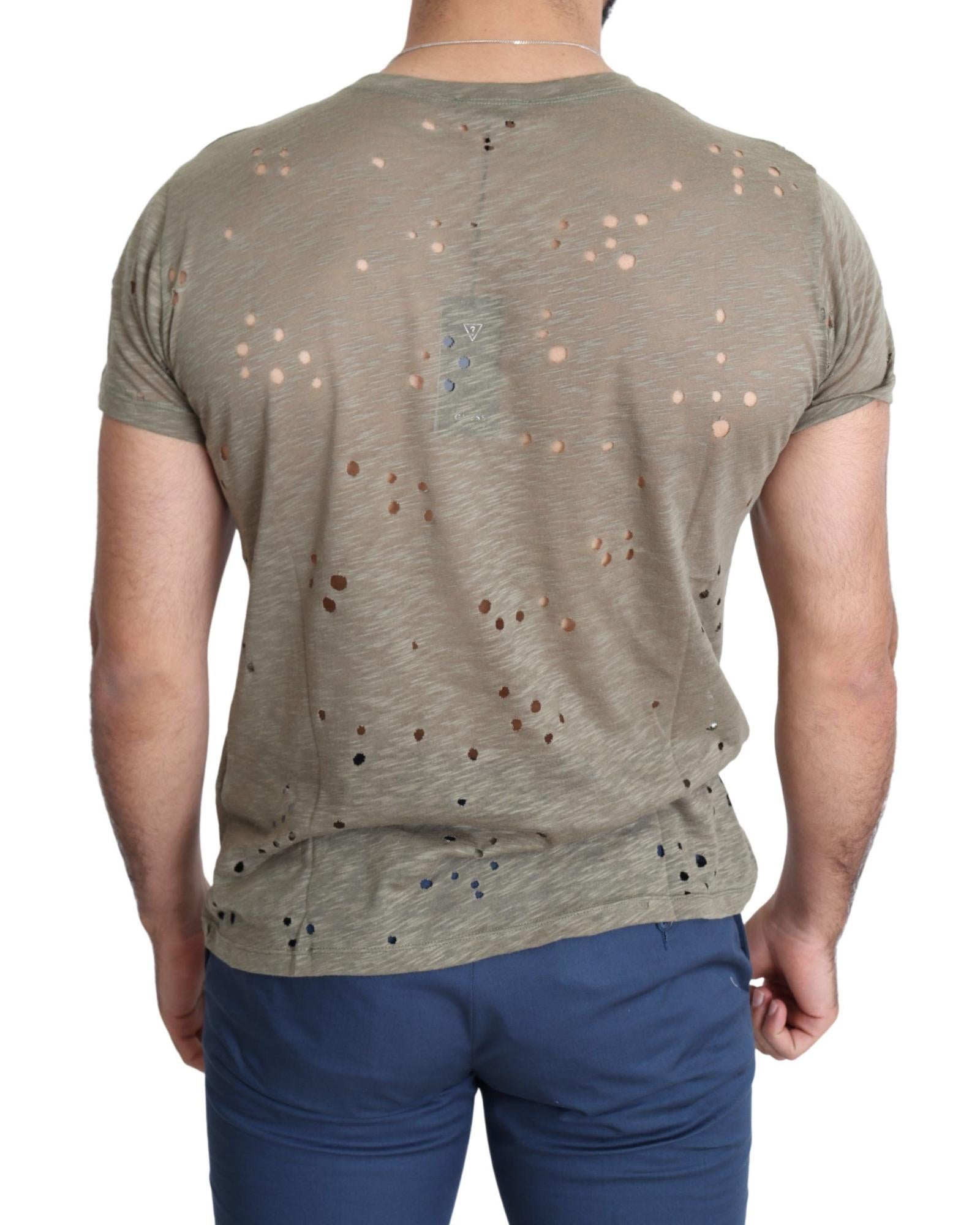 Authentic Brown Cotton Stretch T-Shirt with Round Neck and Short Sleeves L Men