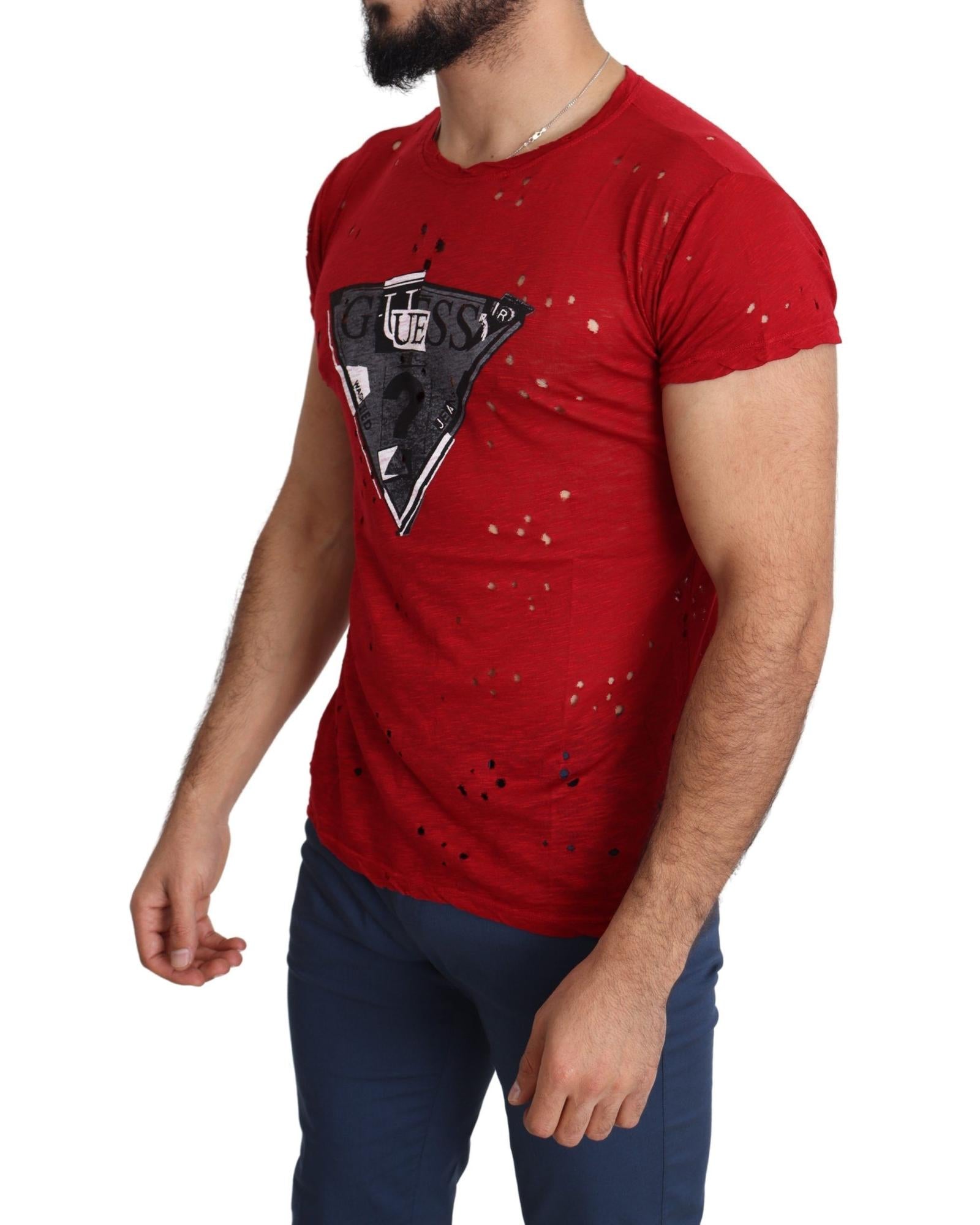 100% Authentic Red Cotton Stretch T-Shirt with Round Neck and Short Sleeves M Men