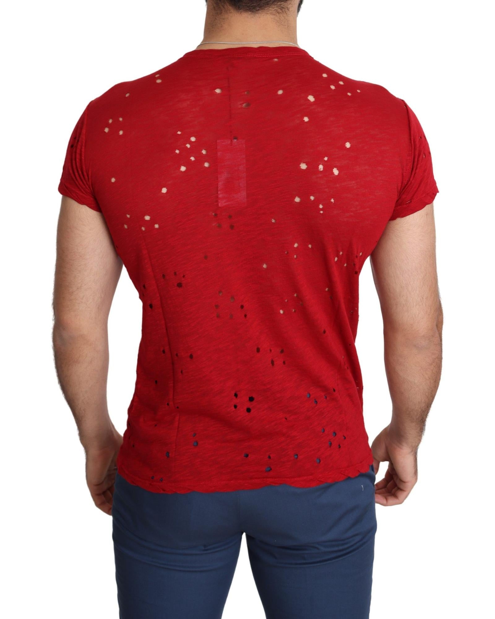 100% Authentic Red Cotton Stretch T-Shirt with Round Neck and Short Sleeves M Men 3