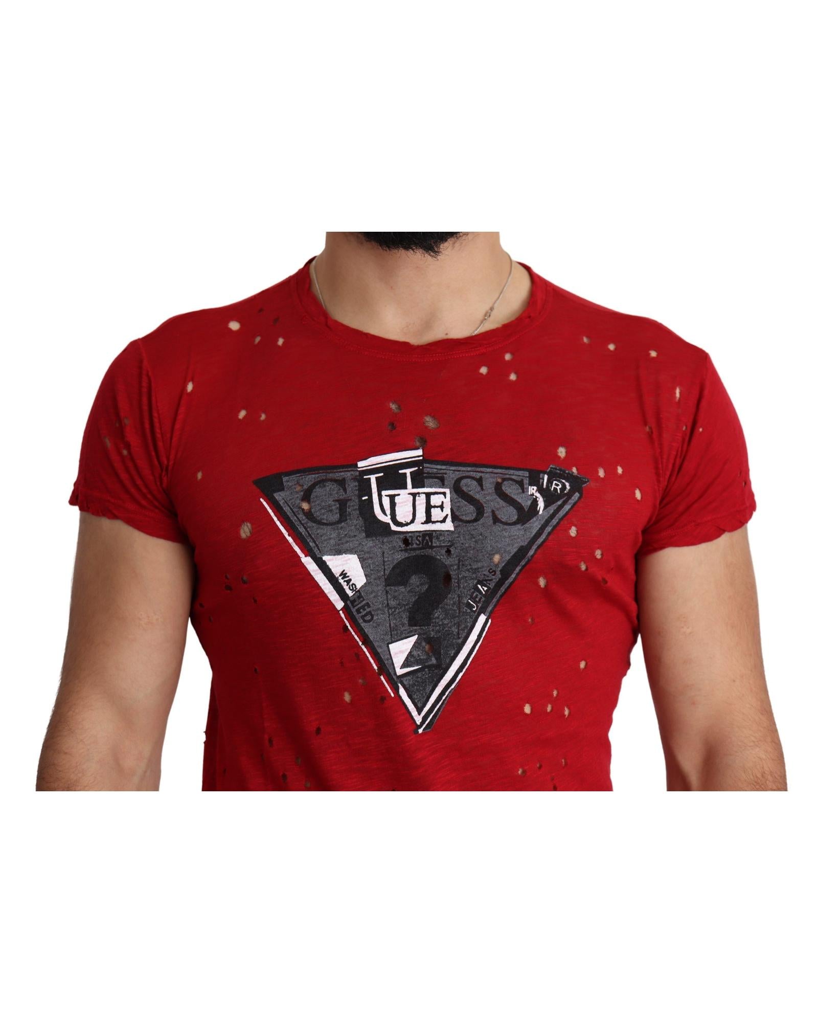 100% Authentic Red Cotton Stretch T-Shirt with Round Neck and Short Sleeves M Men 4