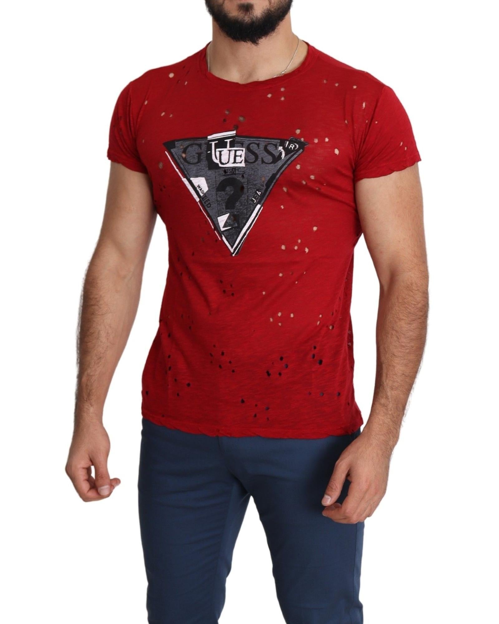 100% Authentic Red Cotton Stretch T-Shirt with Round Neck and Short Sleeves M Men 5