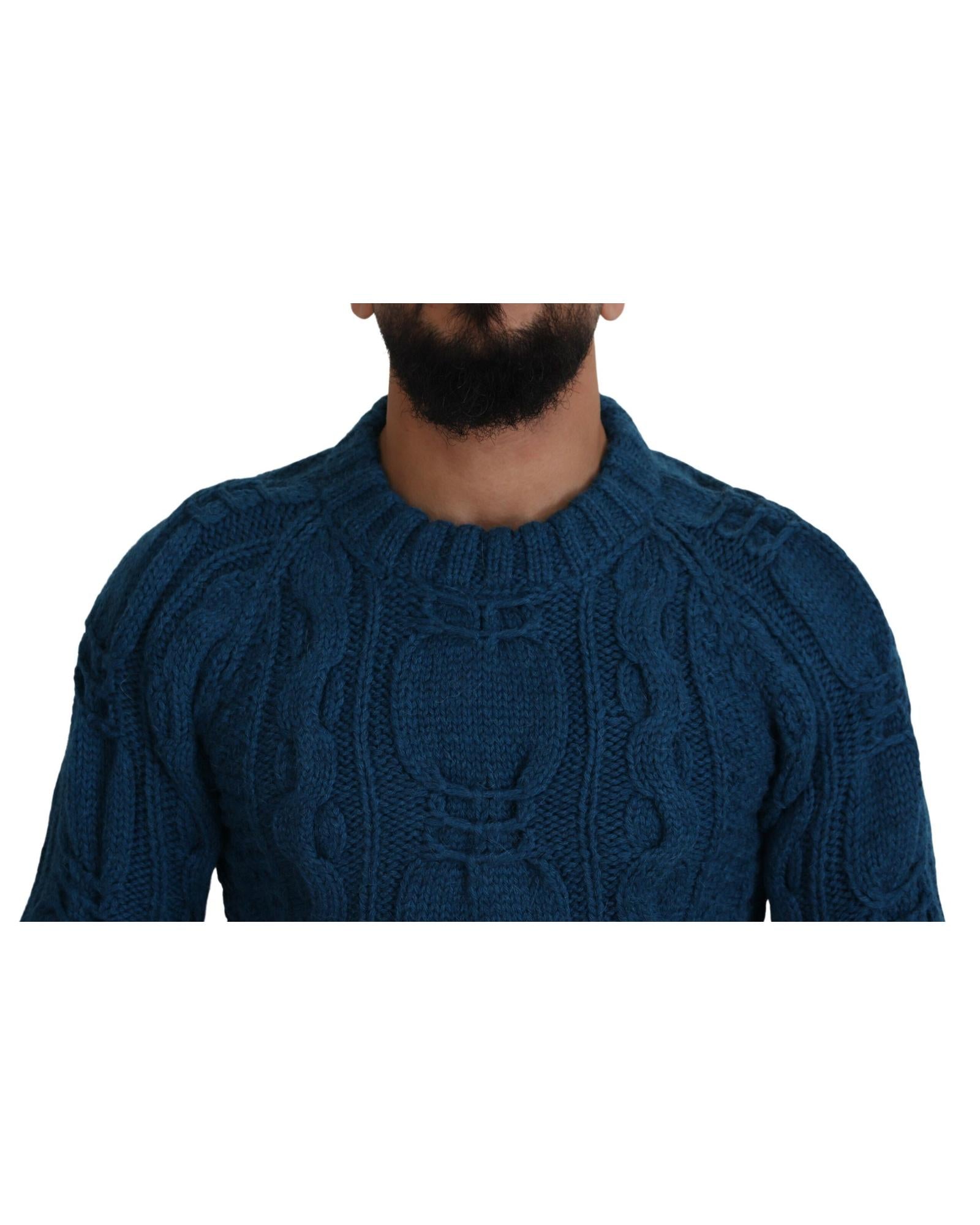 Blue Crewneck Pullover Sweater with Logo Details 44 IT Men 3