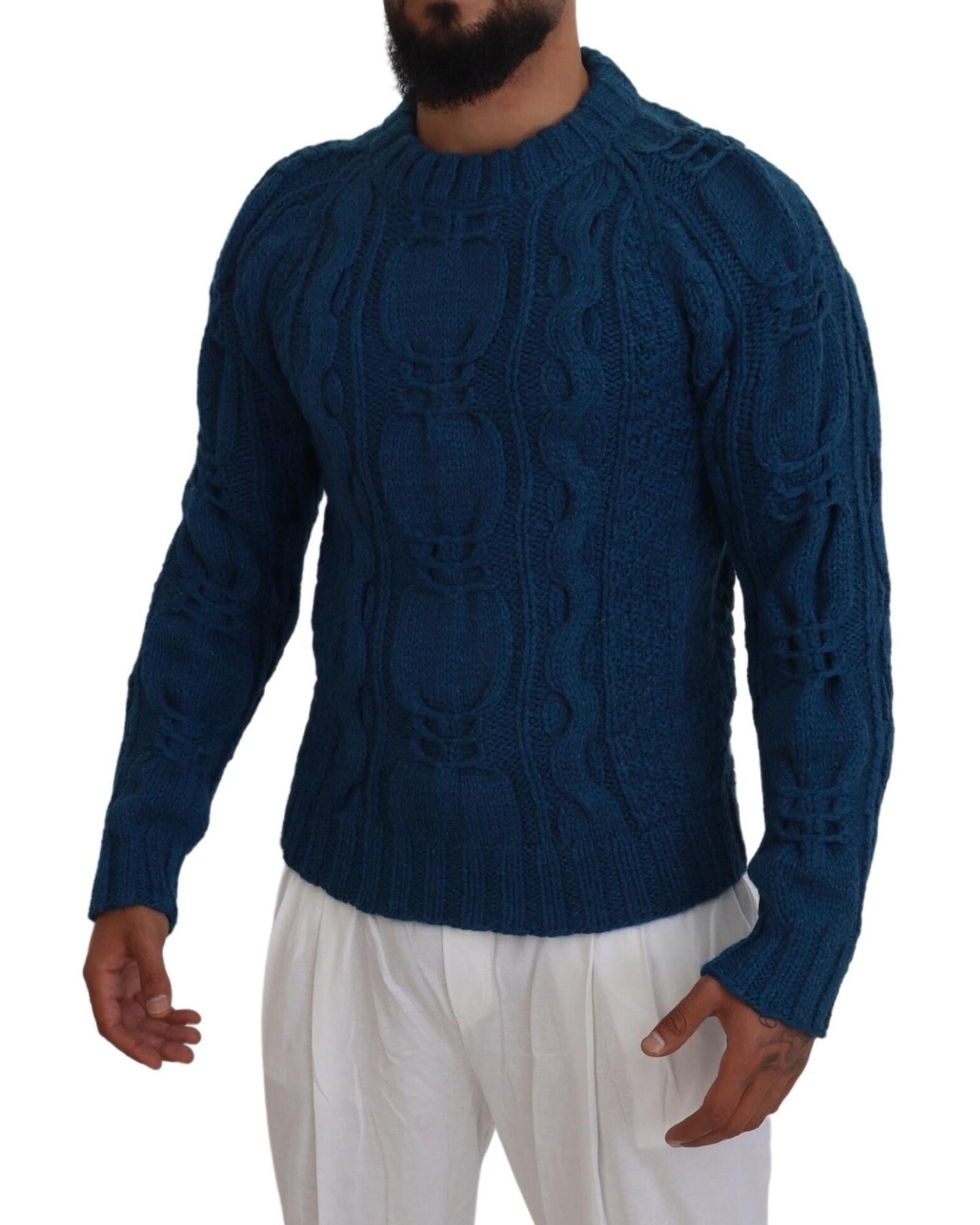 Blue Crewneck Pullover Sweater with Logo Details 44 IT Men 4