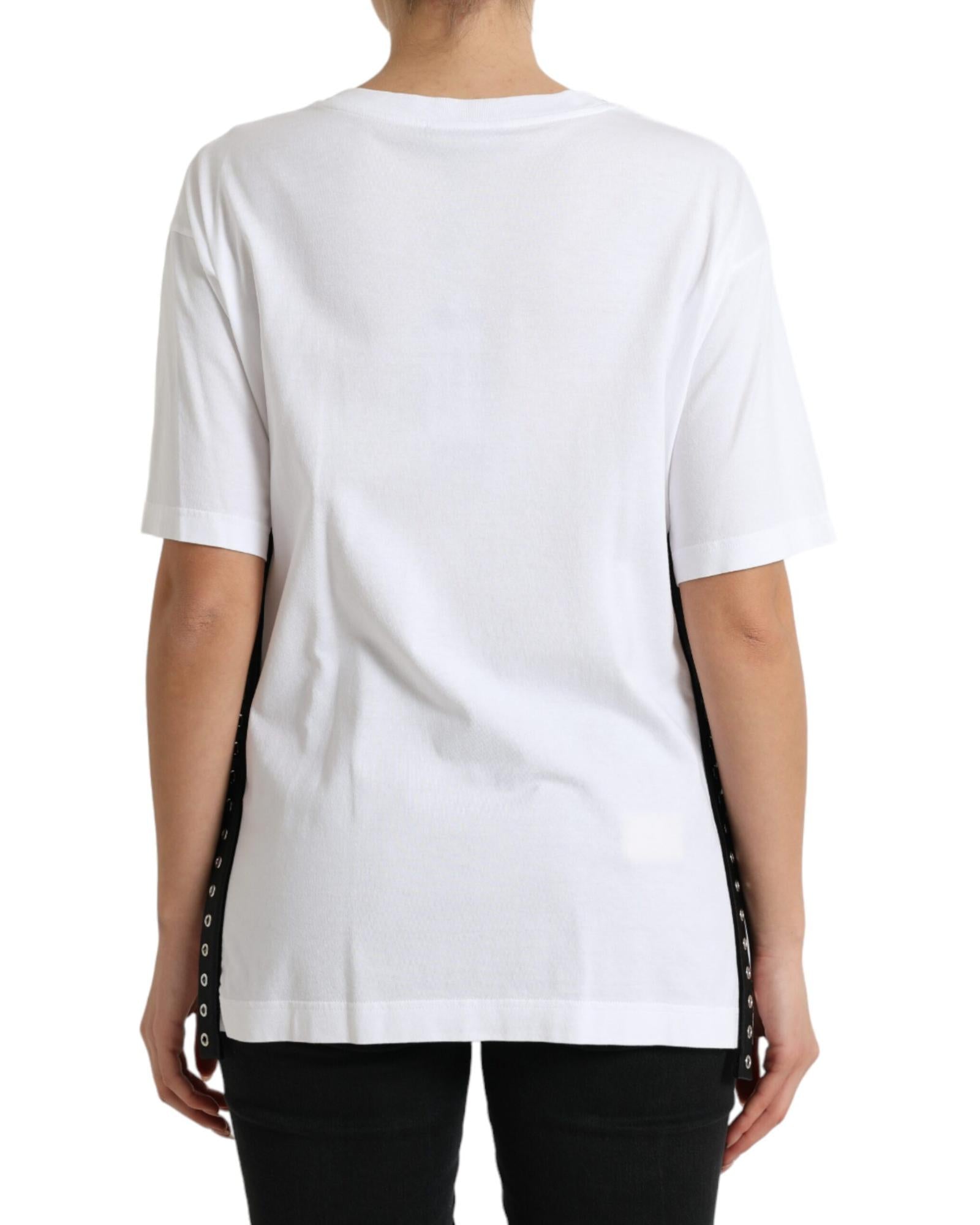 Dolce & Gabbana Women's White Slogan Print Lacing Detailed T-shirt - 36 IT 3