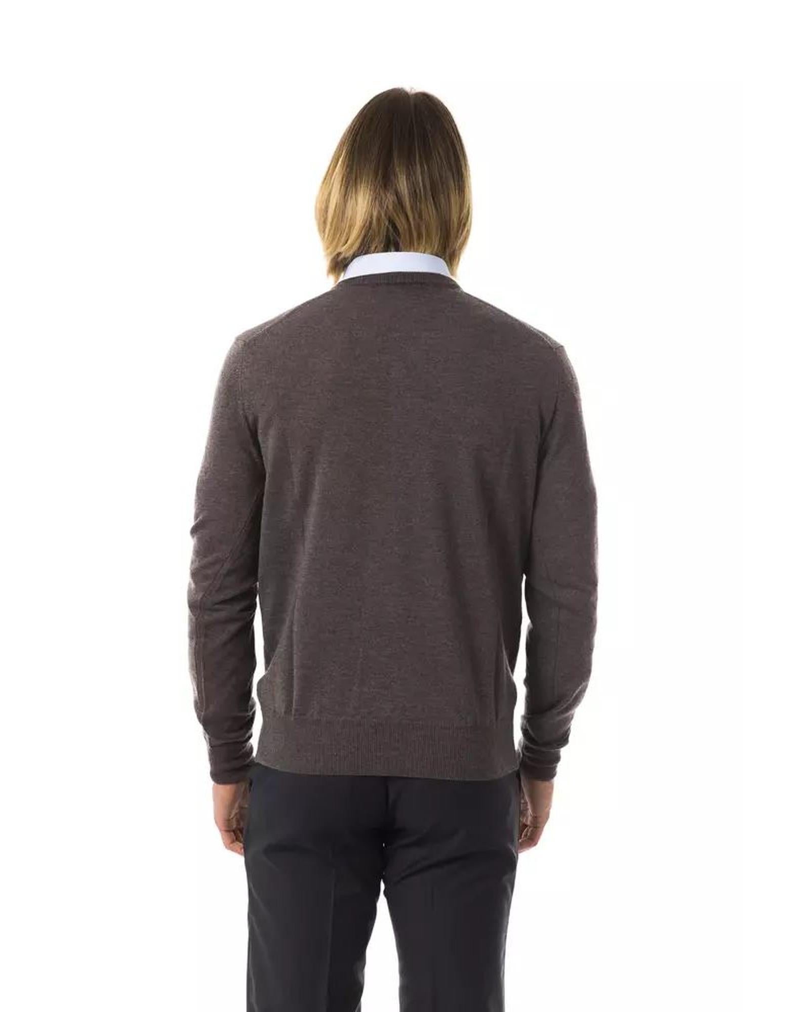 Embroidered V-neck Sweater in Extrafine Merino Wool S Men 3