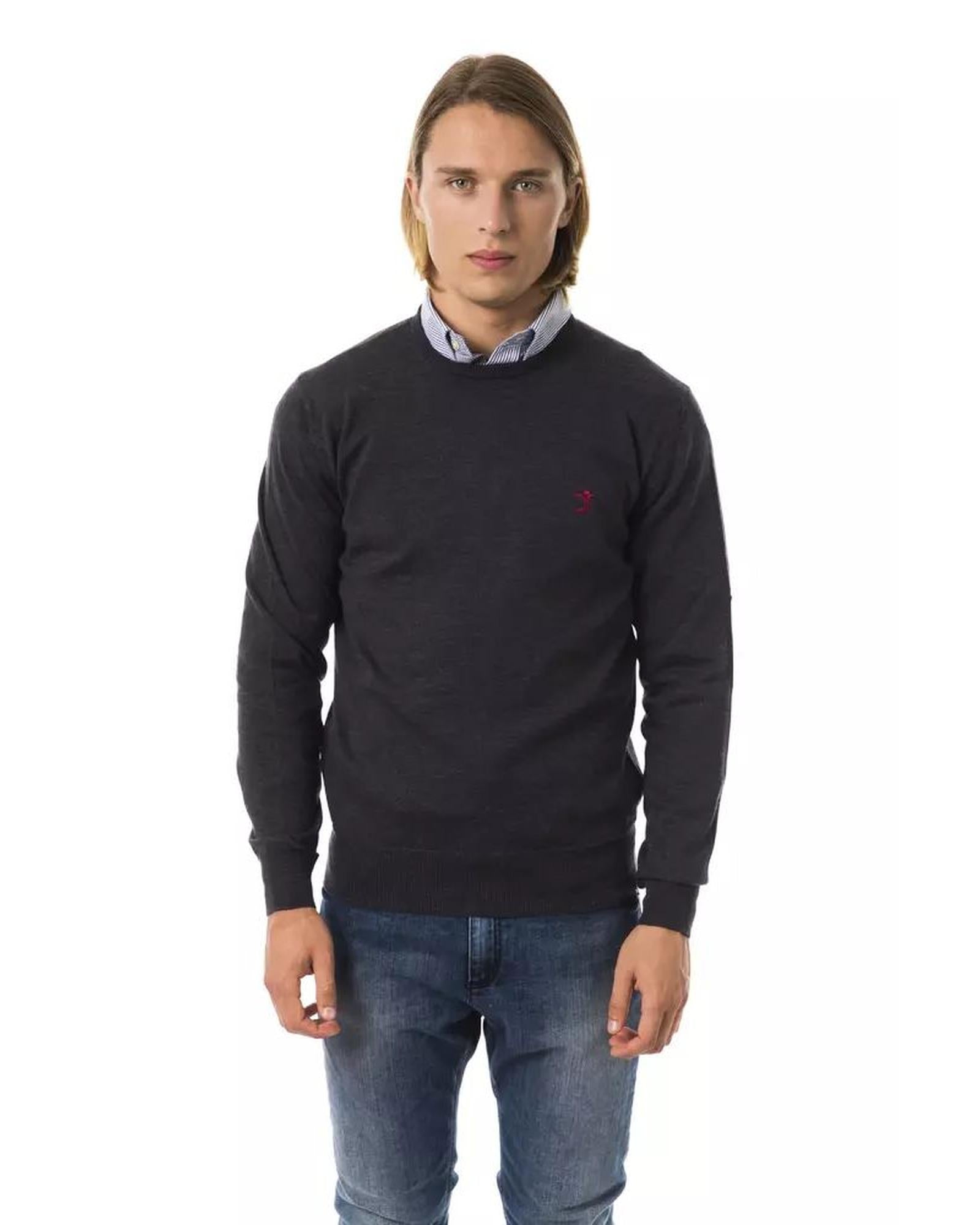 Embroidered Crew Neck Sweater made from Extrafine Wool Merinos Fabric S Men