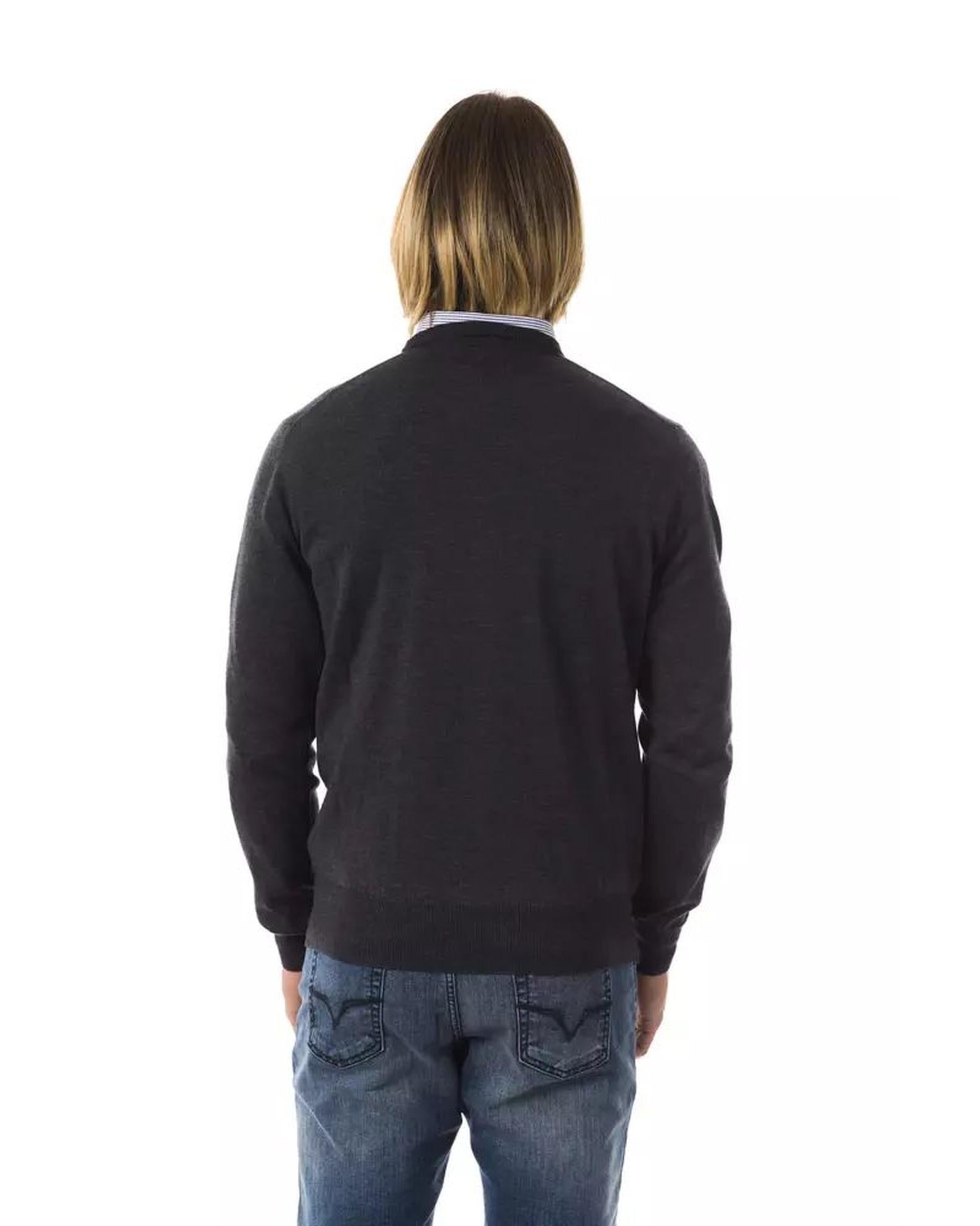 Embroidered Crew Neck Sweater made from Extrafine Wool Merinos Fabric S Men 3