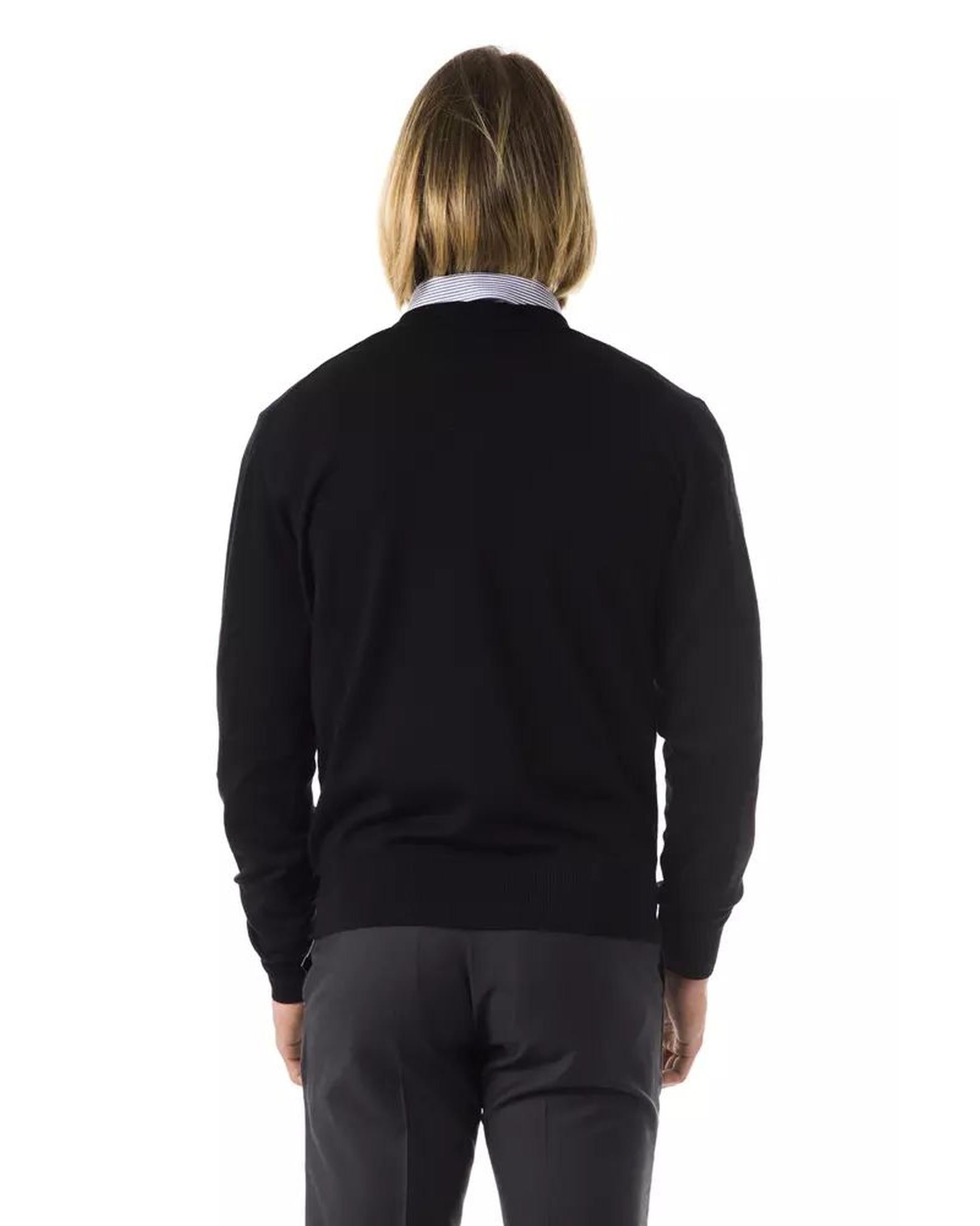Embroidered V-neck Sweater in Extrafine Wool Merinos 2XL Men 3