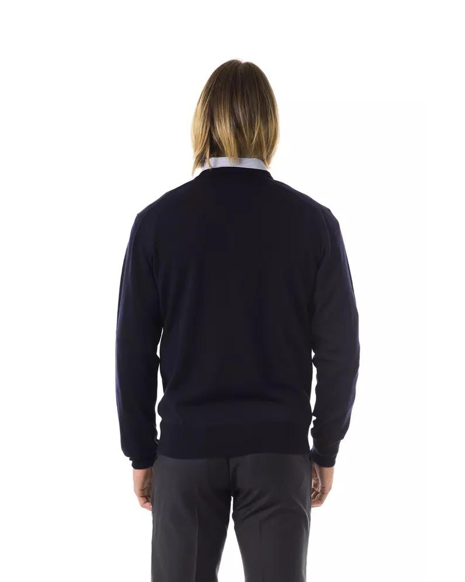 Embroidered V-neck Sweater in Extrafine Merino Wool M Men 3