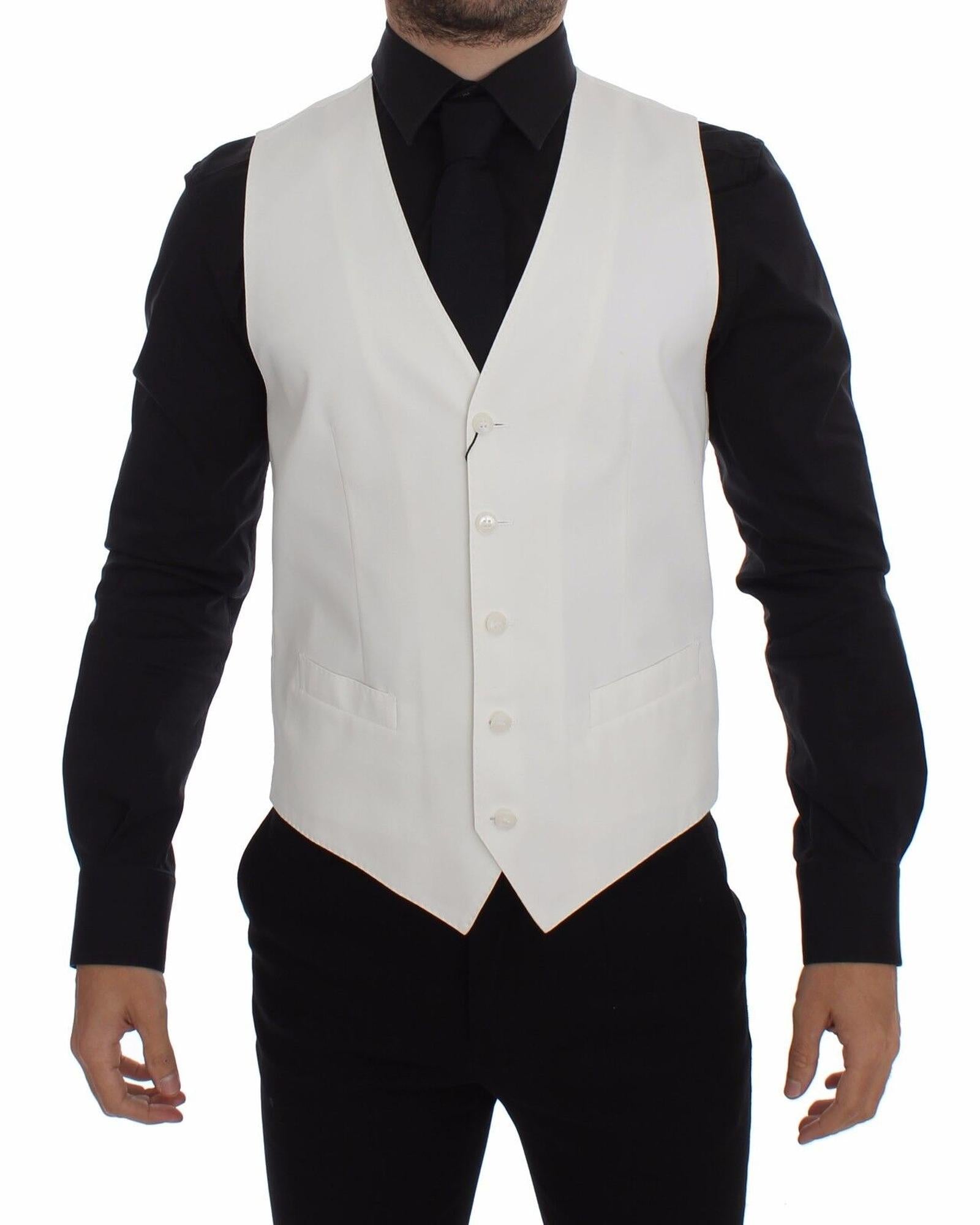 Dolce & Gabbana White Cotton Silk Blend Dress Vest 44 IT Men