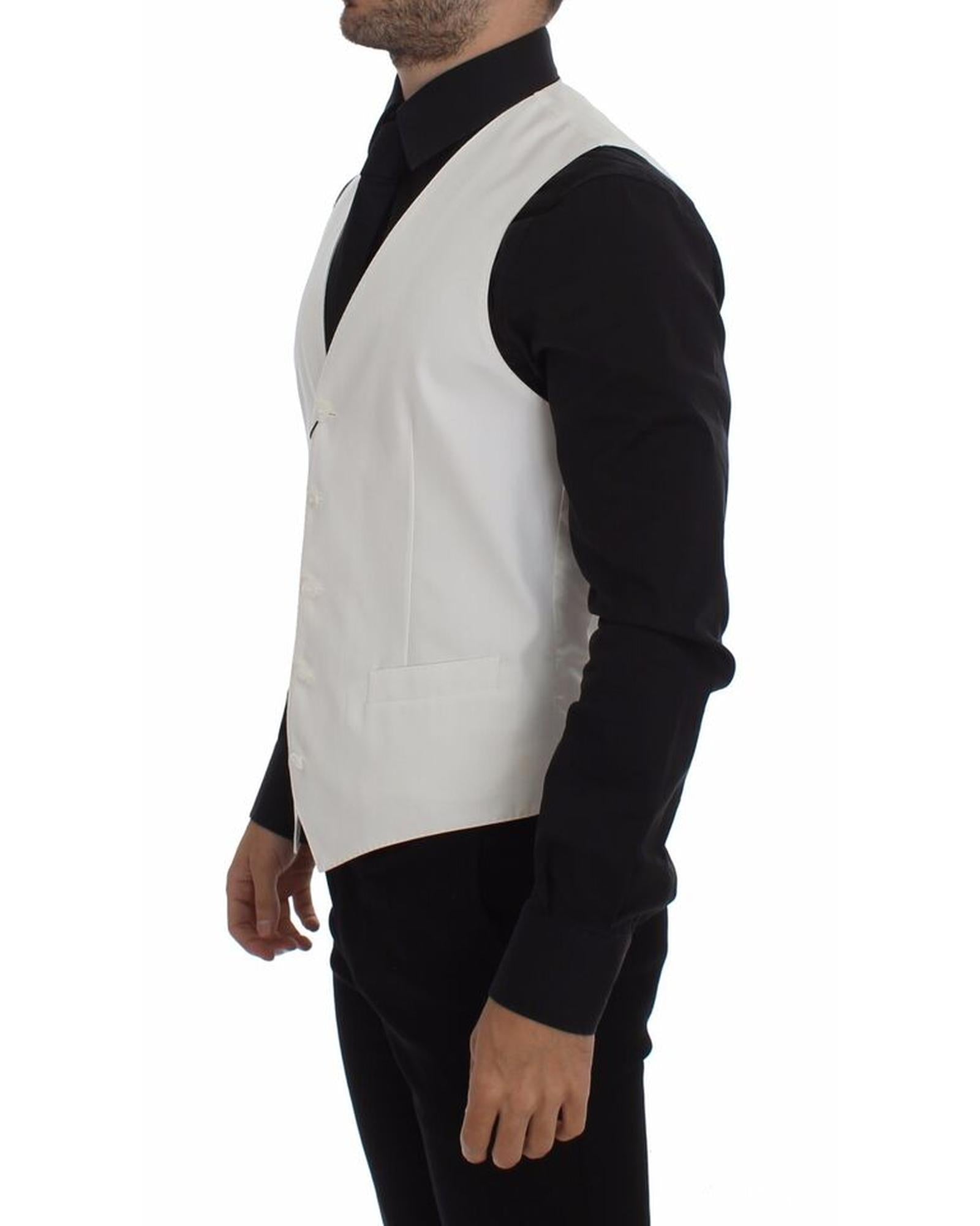 Dolce & Gabbana White Cotton Silk Blend Dress Vest 44 IT Men 4