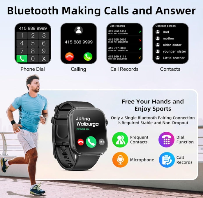 Smart Watch  44mm  Bluetooth call Screen True Multidial Blood Oxygen Game Sports Mode Pro FOR IOS and Android Black with 2 straps 10